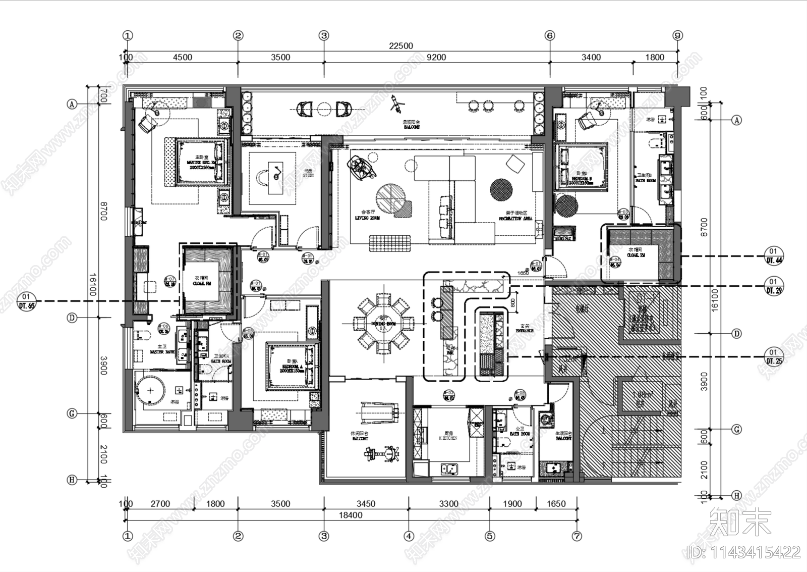 320m²大平层样板间室内cad施工图下载【ID:1143415422】