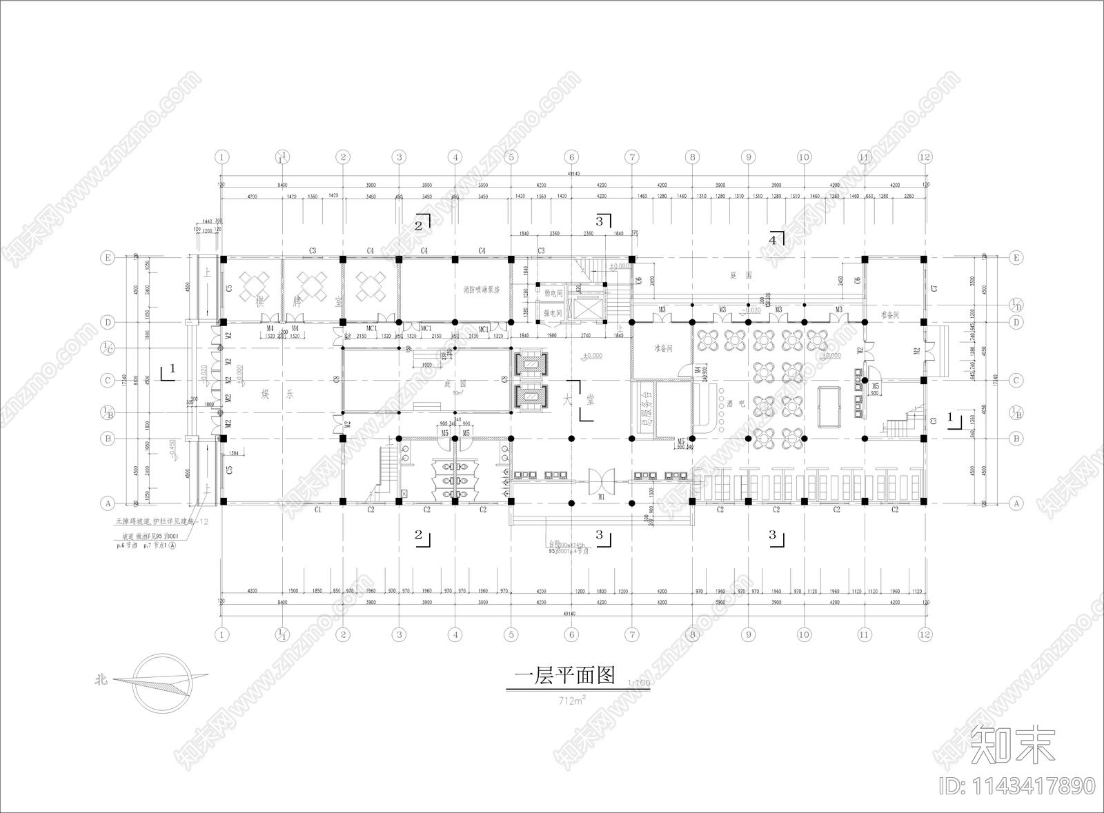 仿古会所建筑cad施工图下载【ID:1143417890】