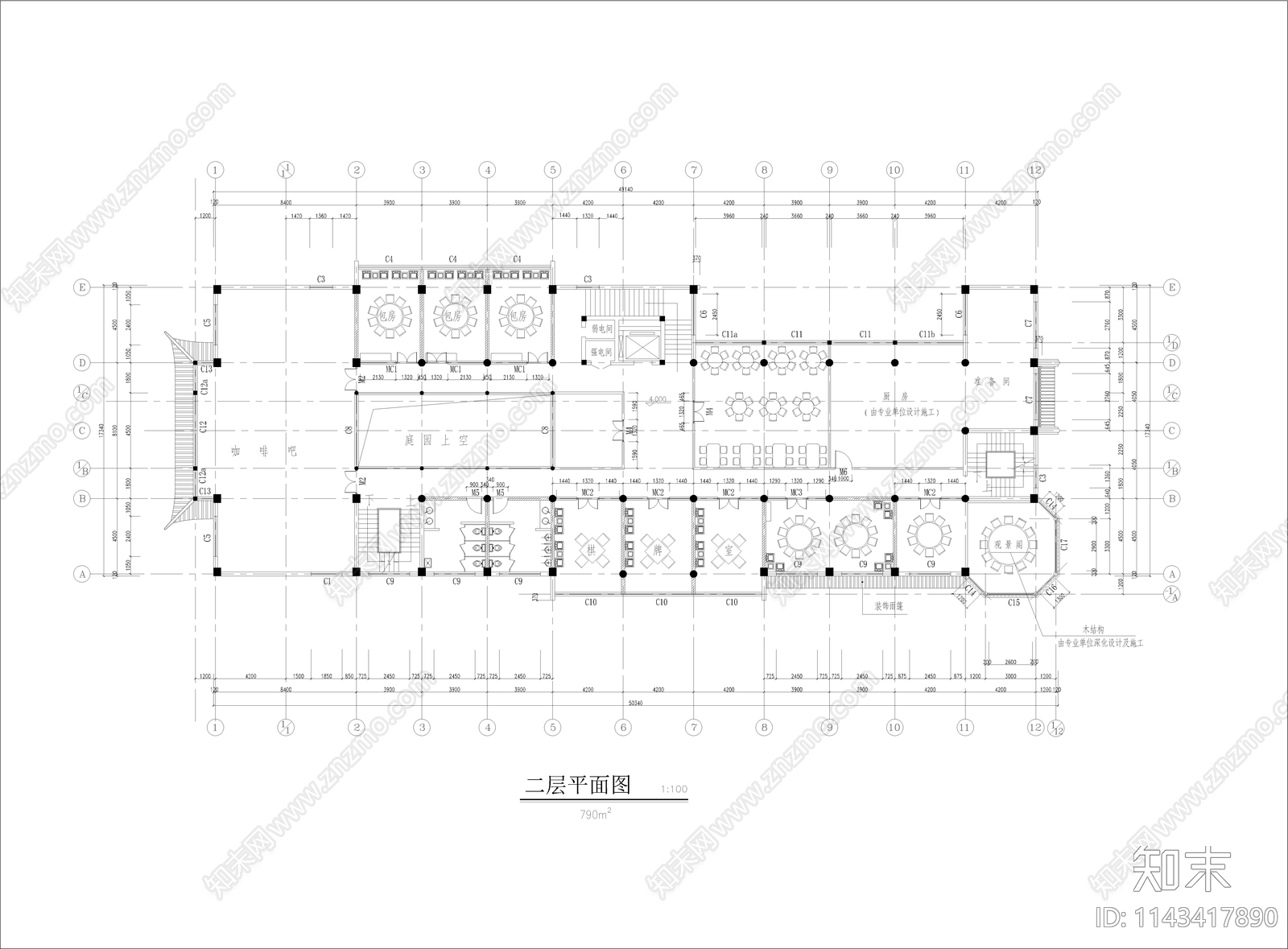 仿古会所建筑cad施工图下载【ID:1143417890】