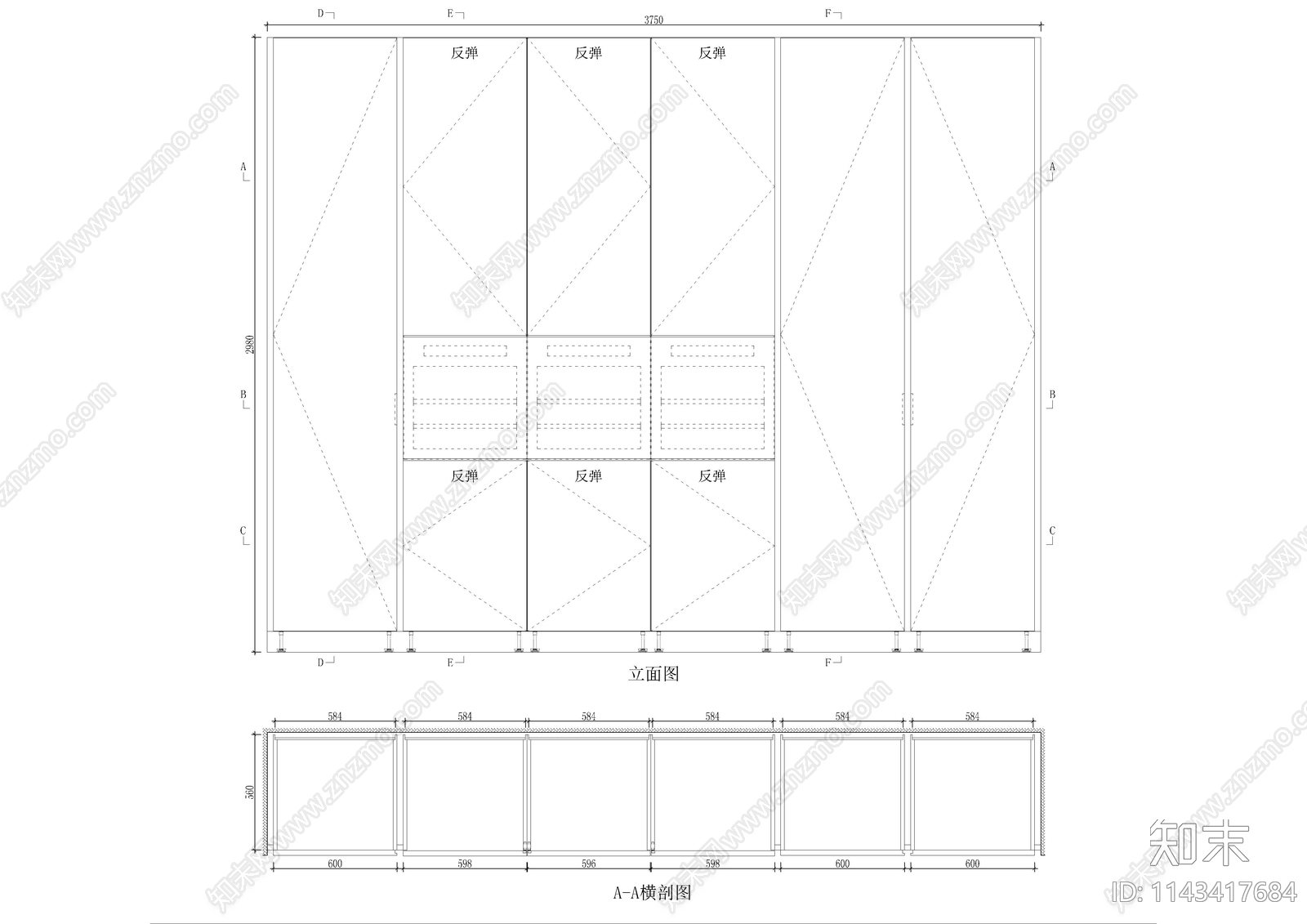 百种品牌橱柜cad施工图下载【ID:1143417684】
