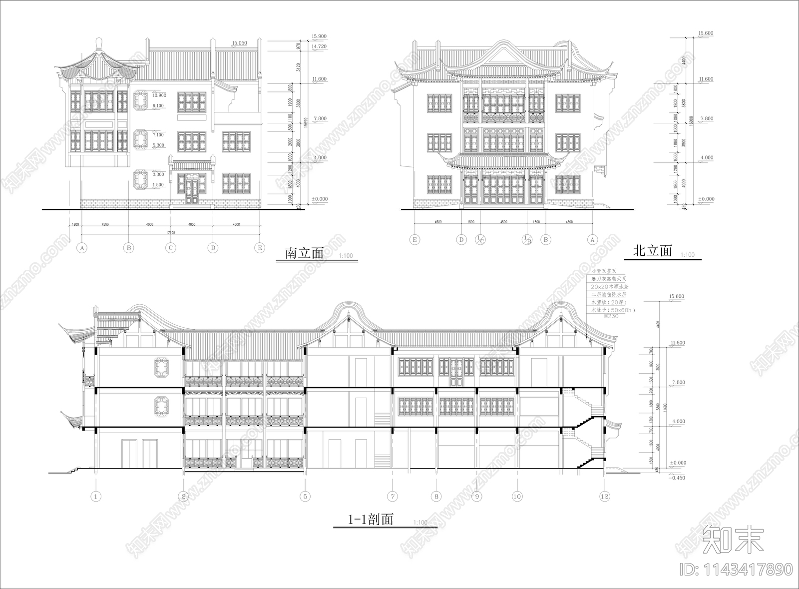 仿古会所建筑cad施工图下载【ID:1143417890】