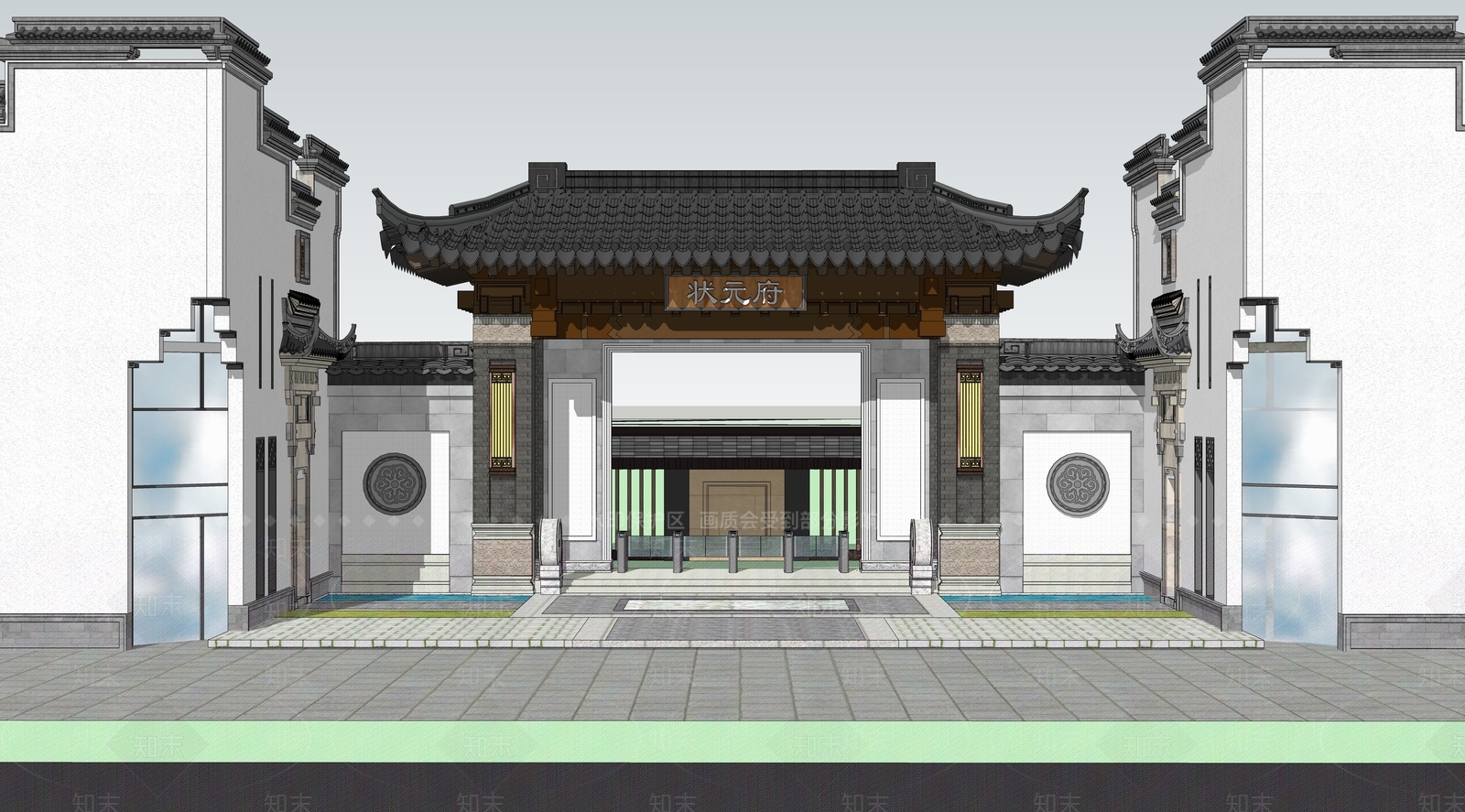 中式小区入口大门SU模型下载【ID:1143418636】