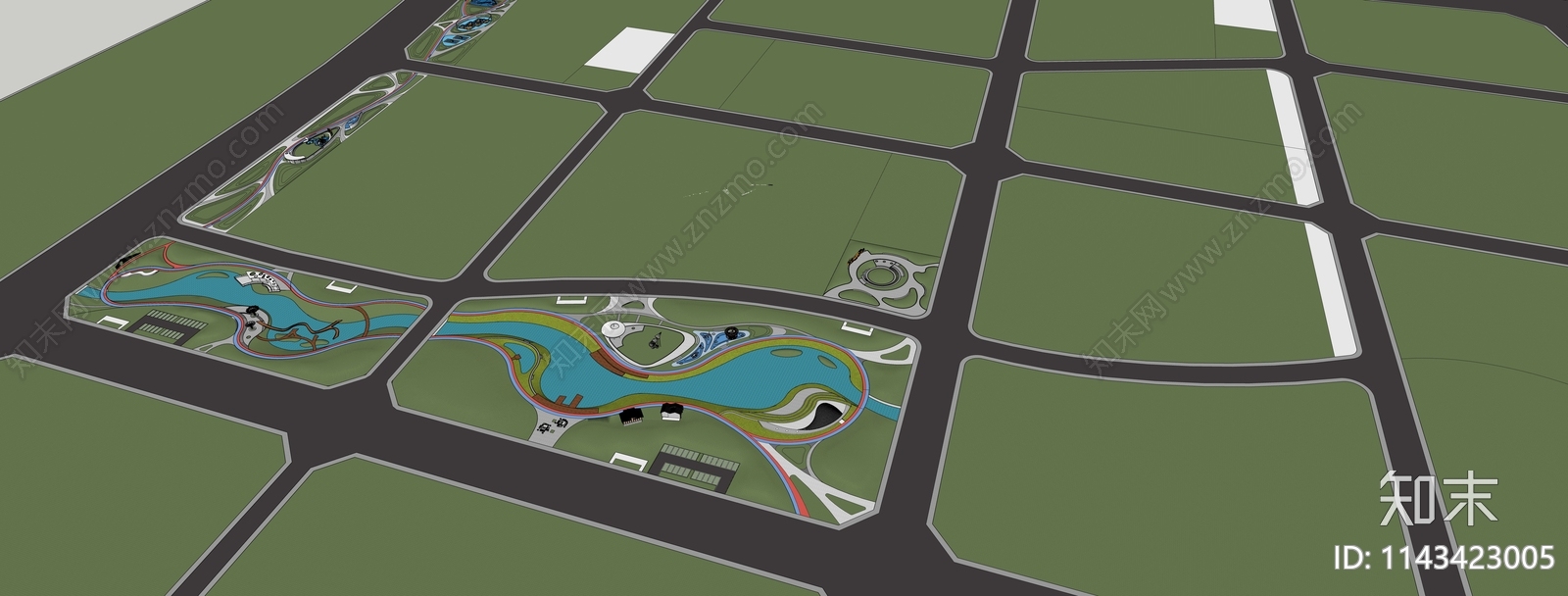 现代景观公园SU模型下载【ID:1143423005】