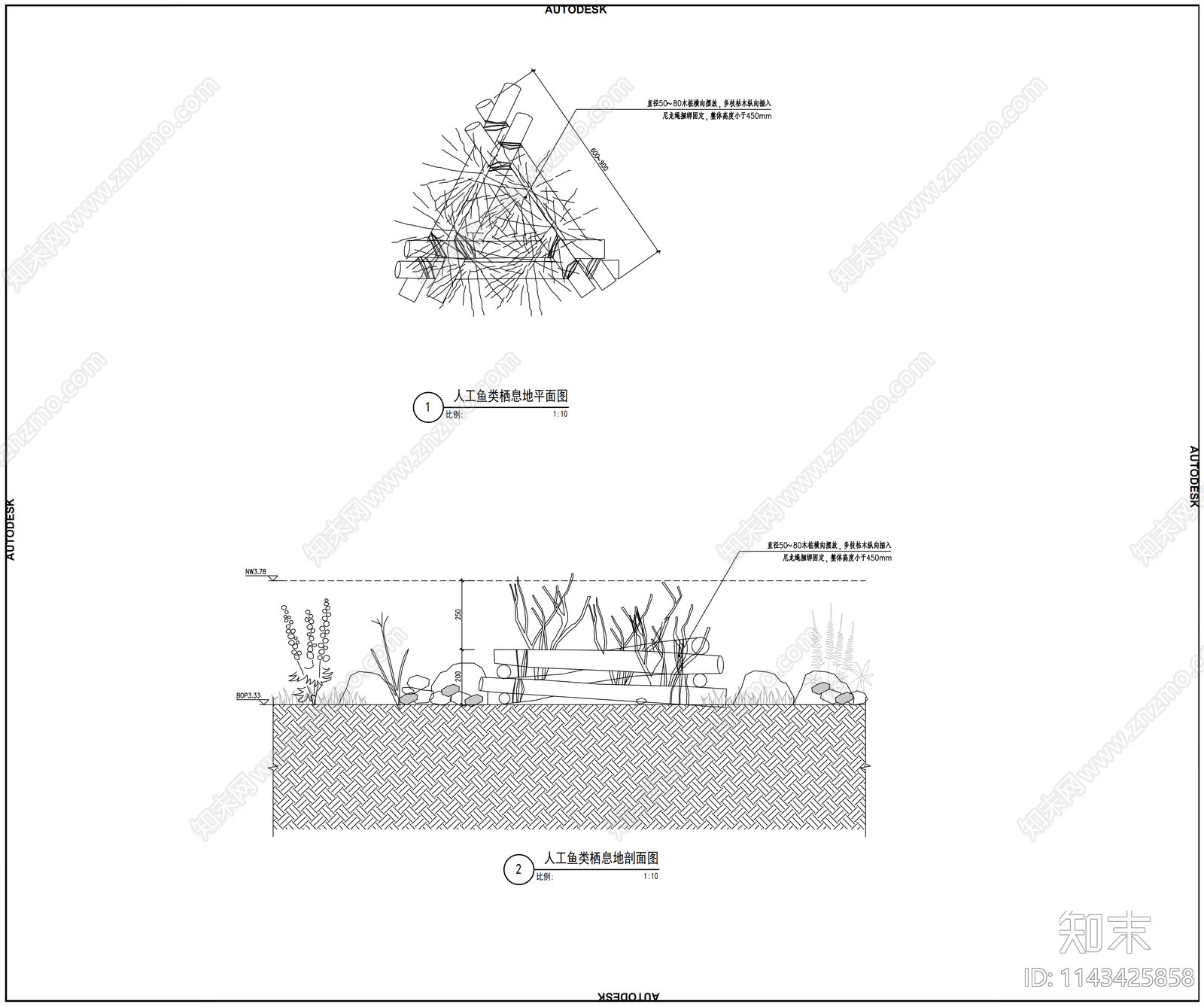 湿地公园鸟巢栖木详图施工图下载【ID:1143425858】
