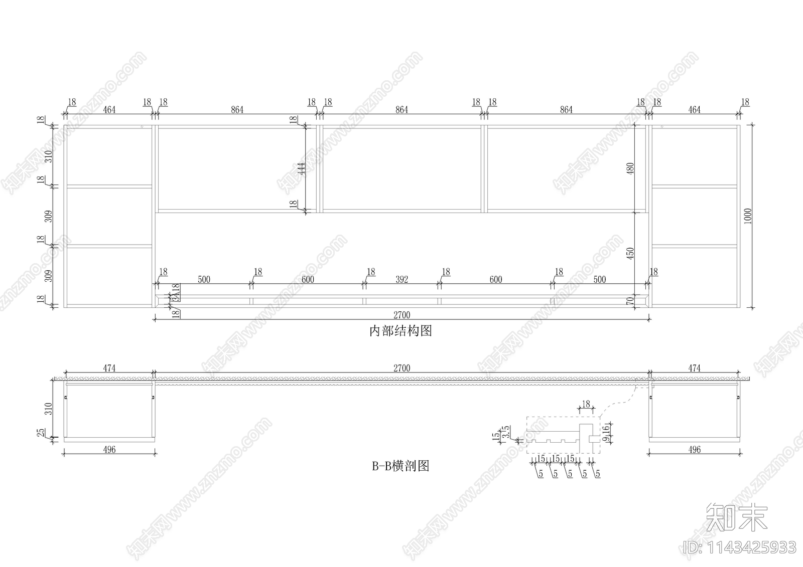 家居装饰柜柜体cad施工图下载【ID:1143425933】