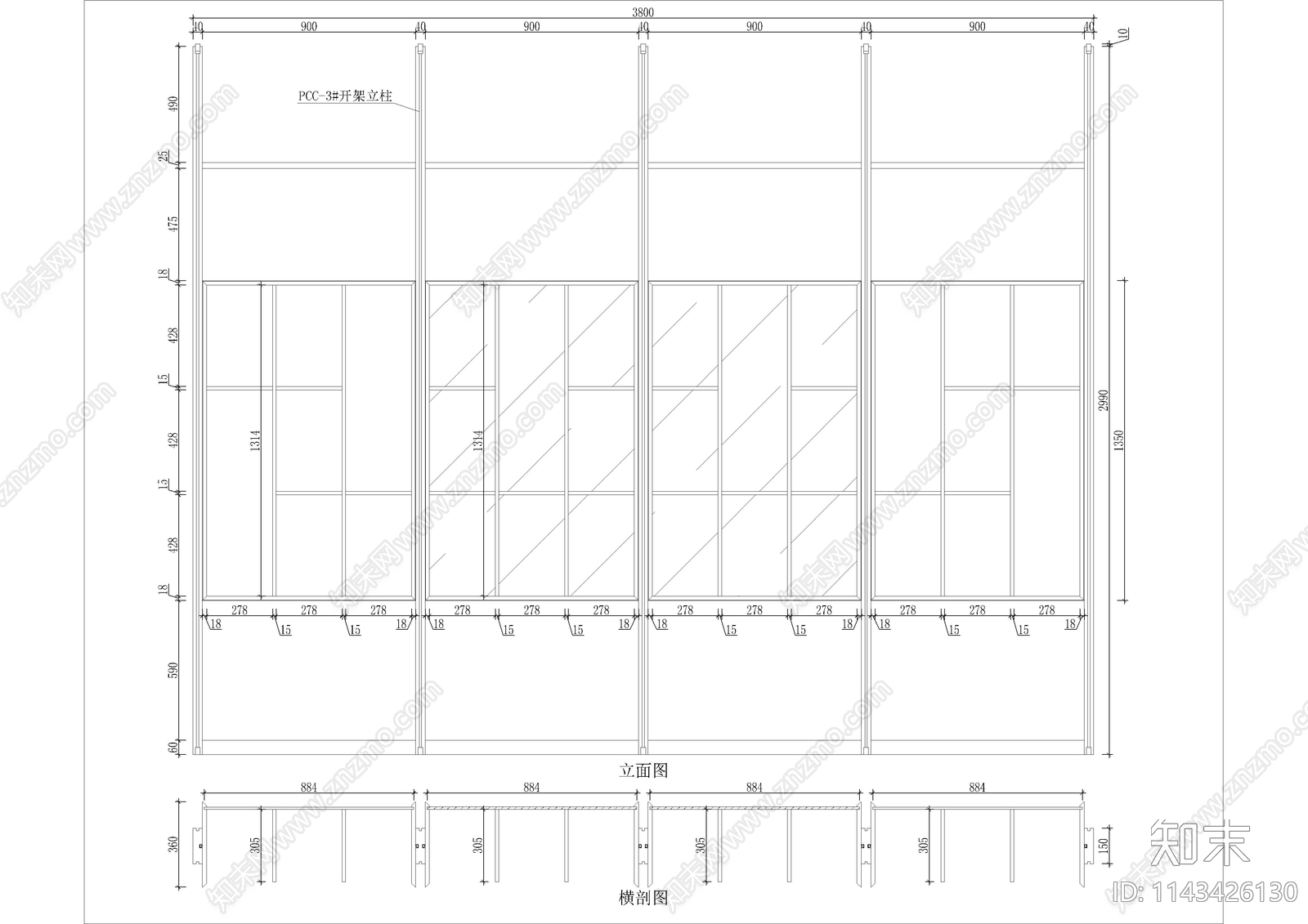 展示柜柜体cad施工图下载【ID:1143426130】