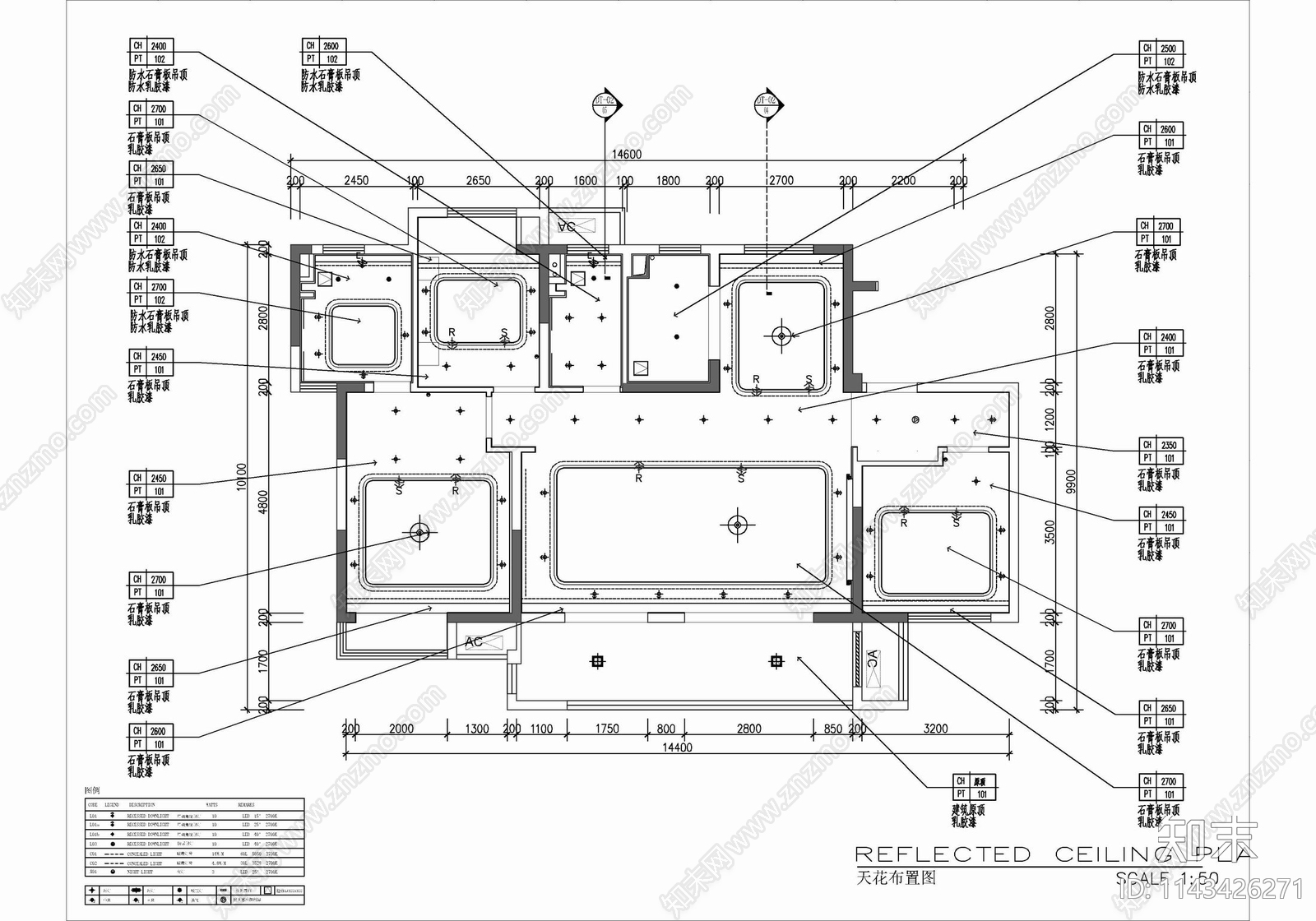 130㎡平层三居室家装室内施工图下载【ID:1143426271】