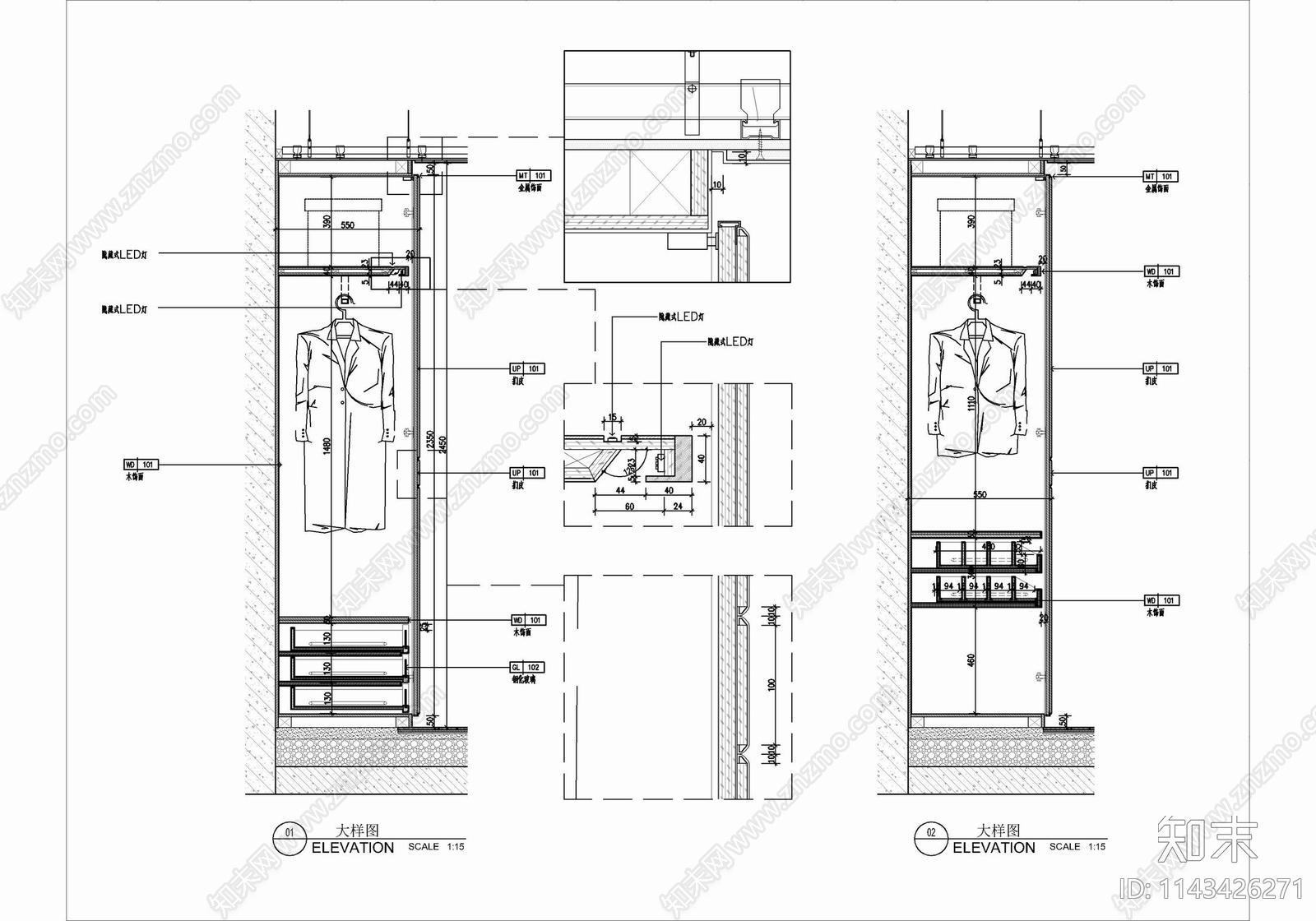 130㎡平层三居室家装室内施工图下载【ID:1143426271】