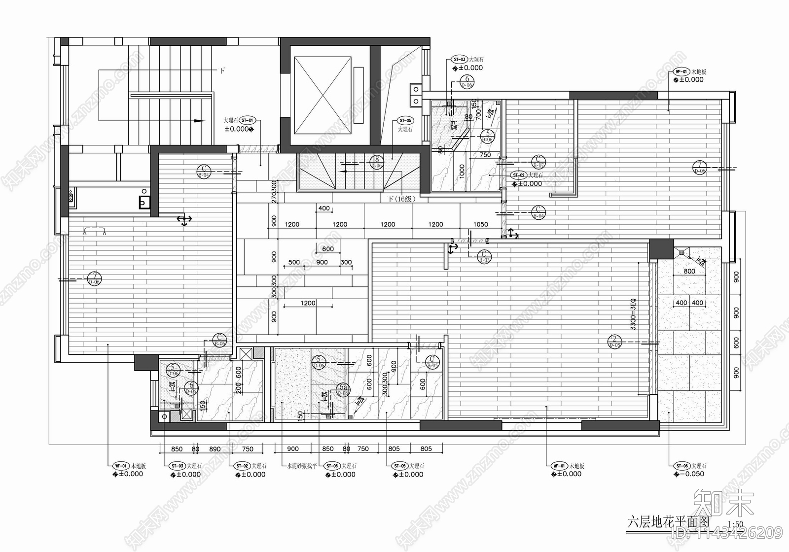 上叠别墅家装室内cad施工图下载【ID:1143426209】