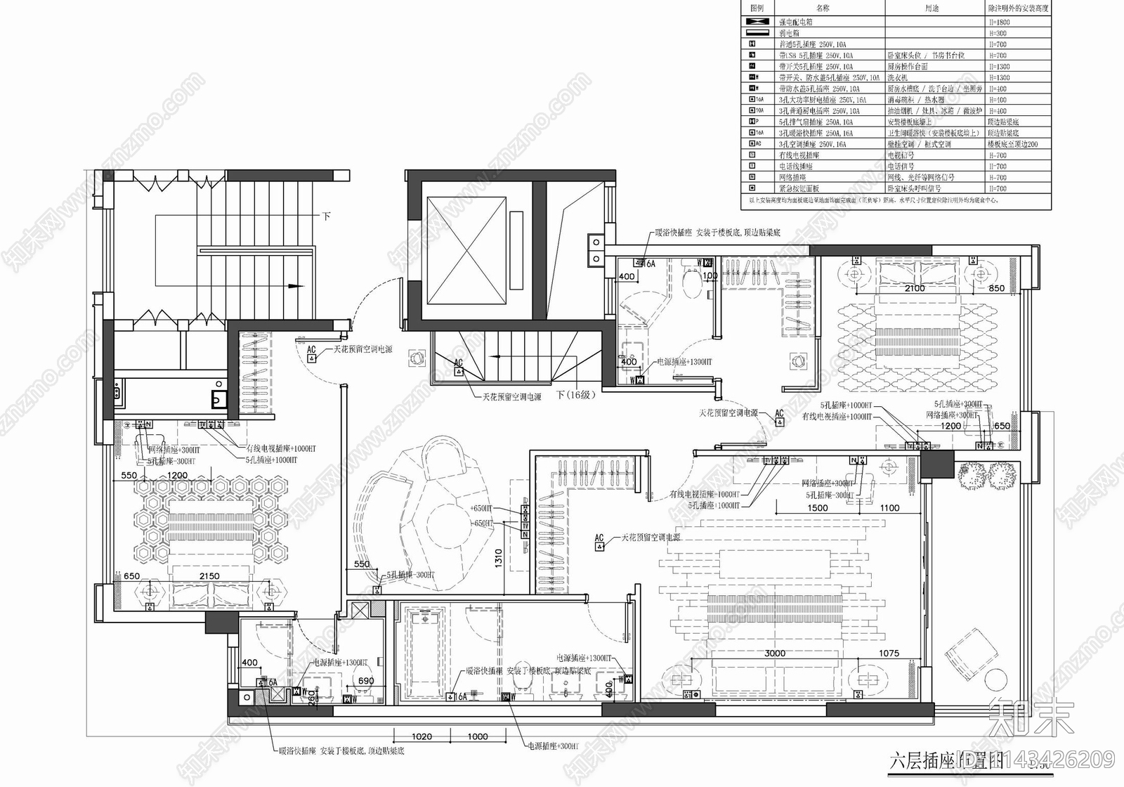 上叠别墅家装室内cad施工图下载【ID:1143426209】