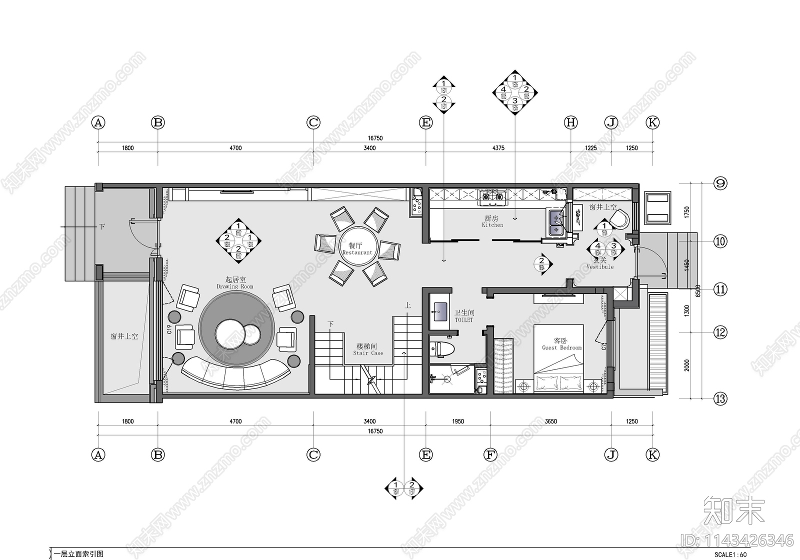 四层小别墅家装室内施工图下载【ID:1143426346】