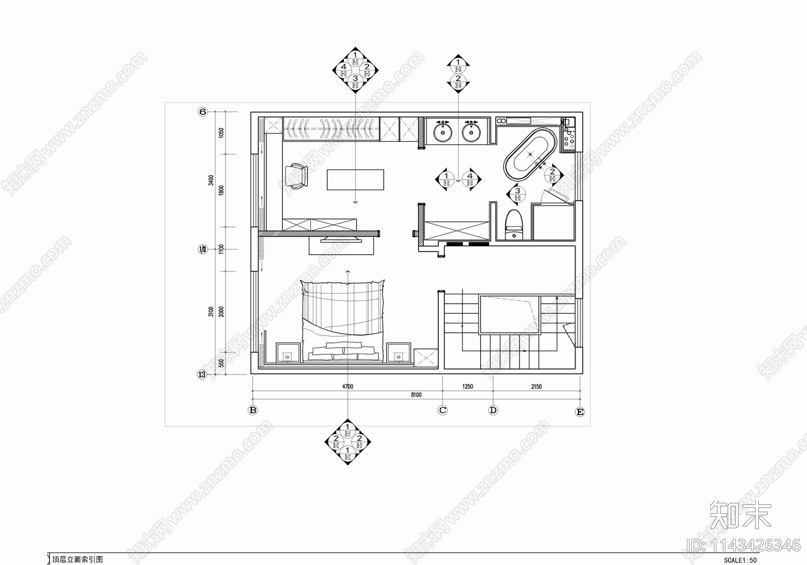 四层小别墅家装室内施工图下载【ID:1143426346】