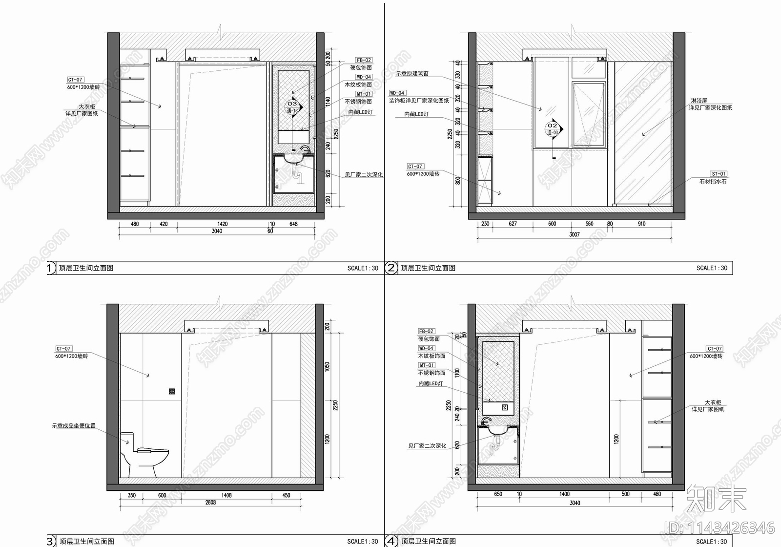 四层小别墅家装室内施工图下载【ID:1143426346】