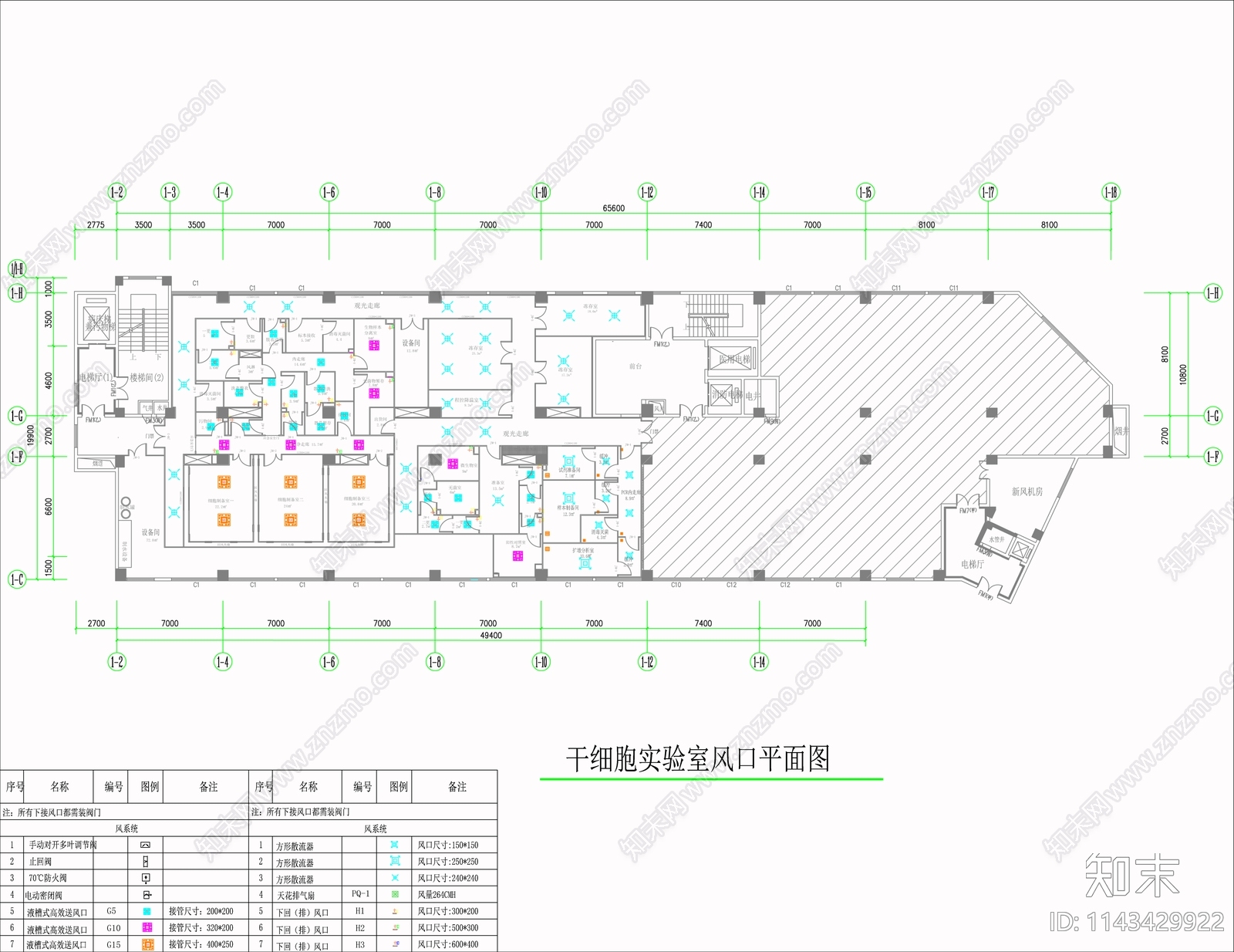 干细胞实验室装饰装修电气给排水暖通空调通风cad施工图下载【ID:1143429922】