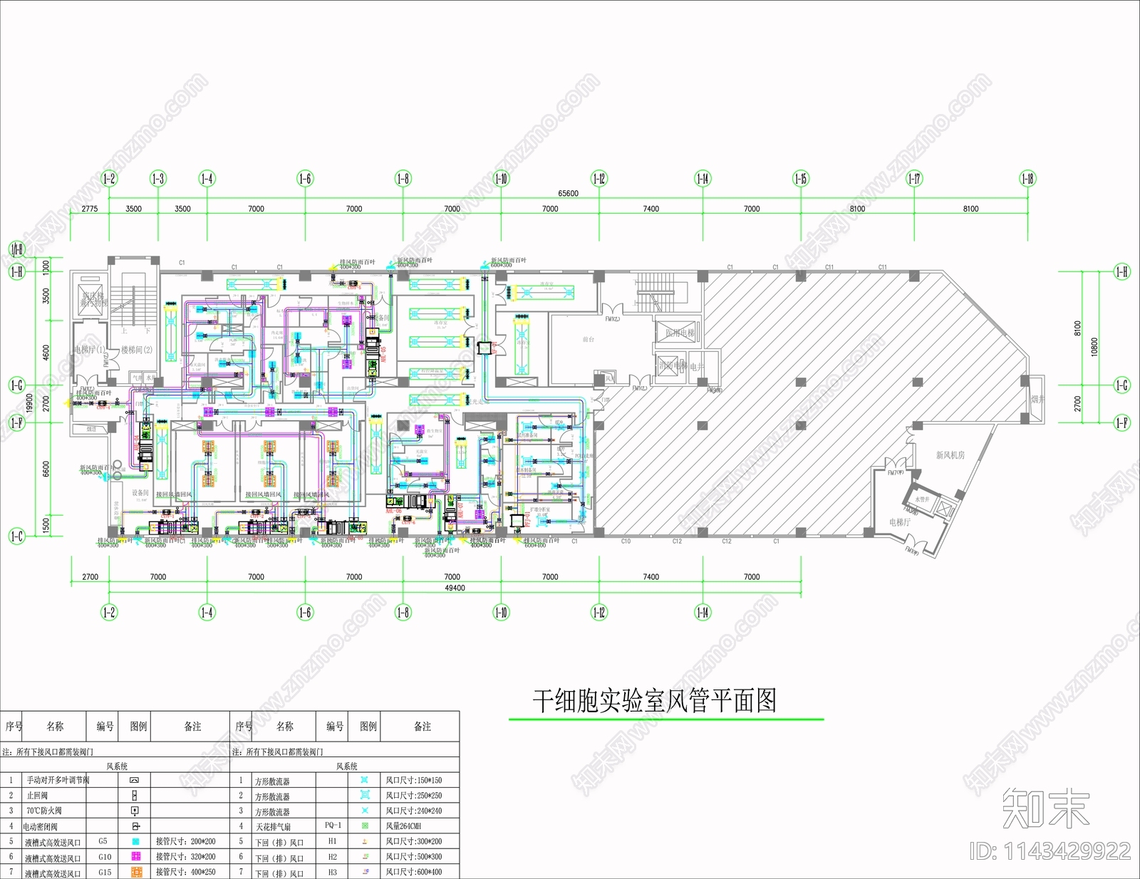 干细胞实验室装饰装修电气给排水暖通空调通风cad施工图下载【ID:1143429922】
