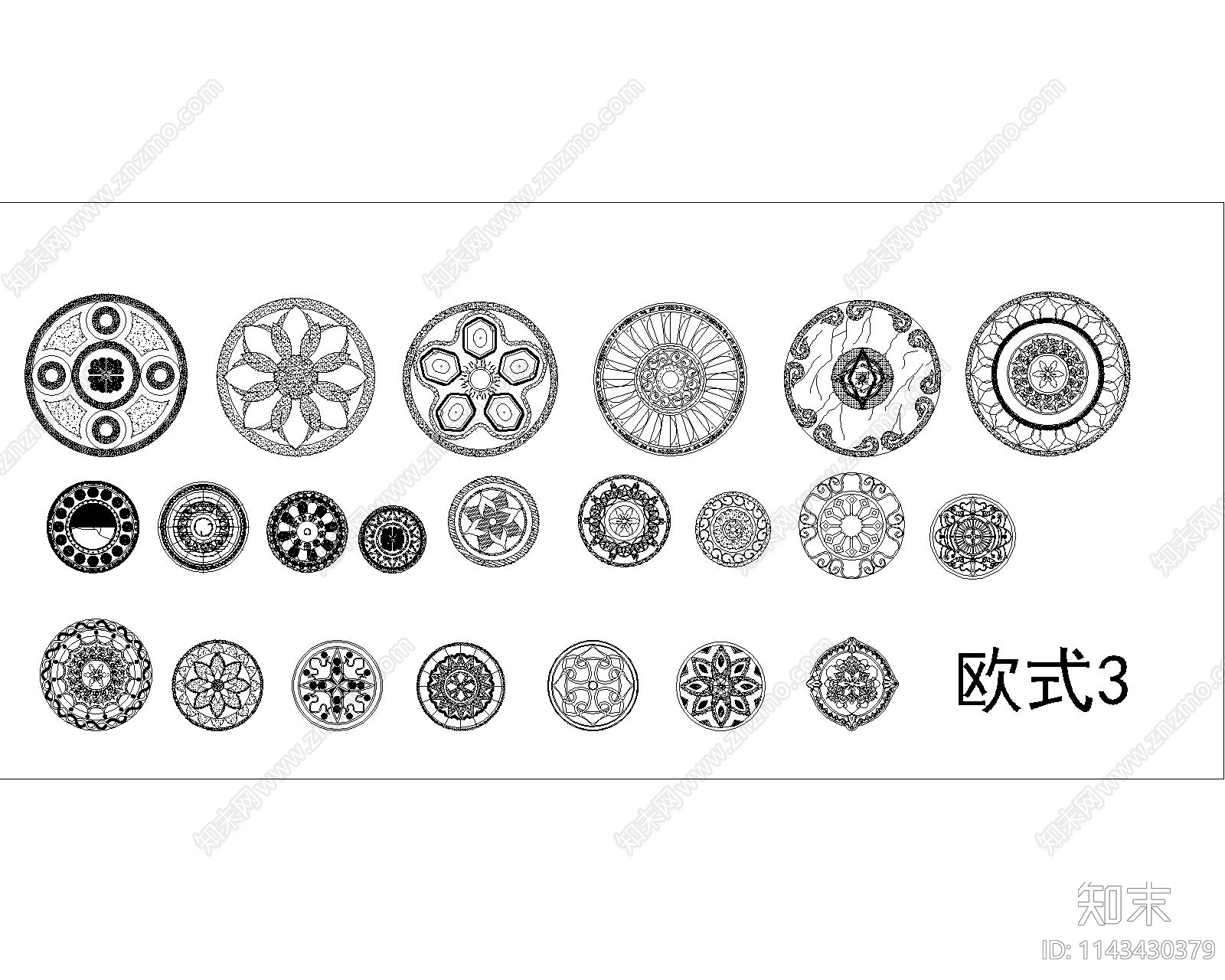 水刀拼花地面cad施工图下载【ID:1143430379】