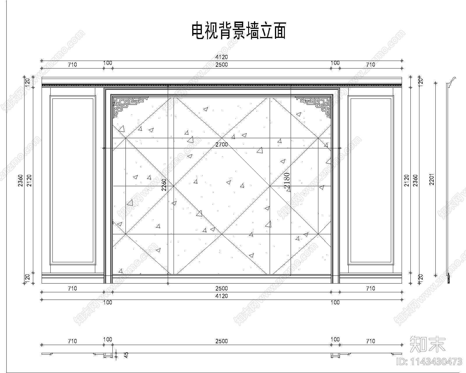 新中式墙板cad施工图下载【ID:1143430473】