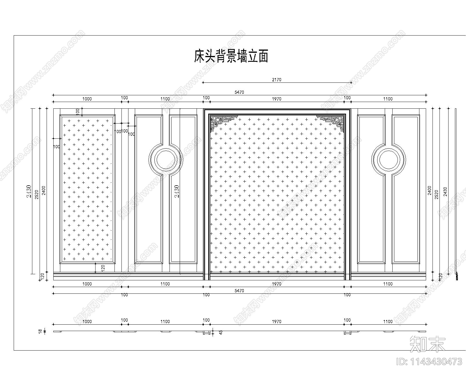 新中式墙板cad施工图下载【ID:1143430473】