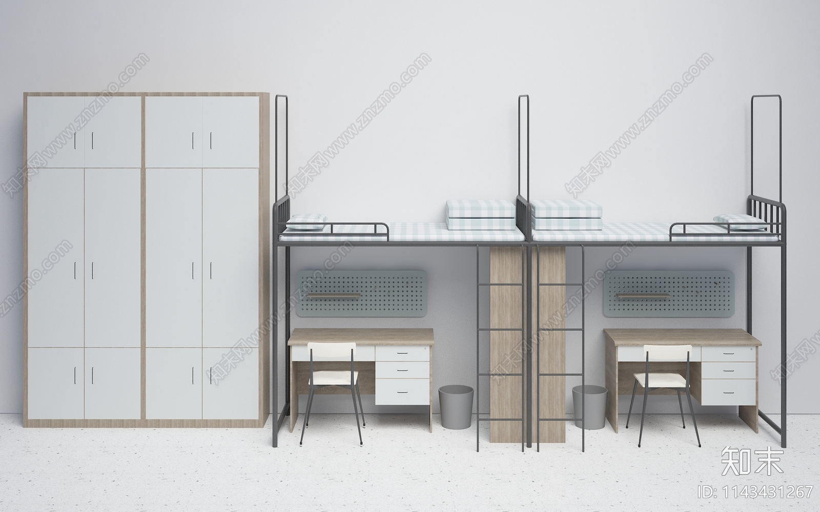 学校宿舍上床下桌衣柜组合3D模型下载【ID:1143431267】