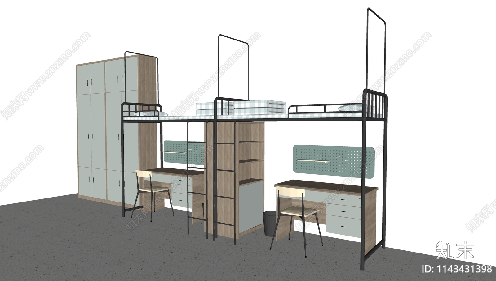 现代学校宿舍双层床组合SU模型下载【ID:1143431398】