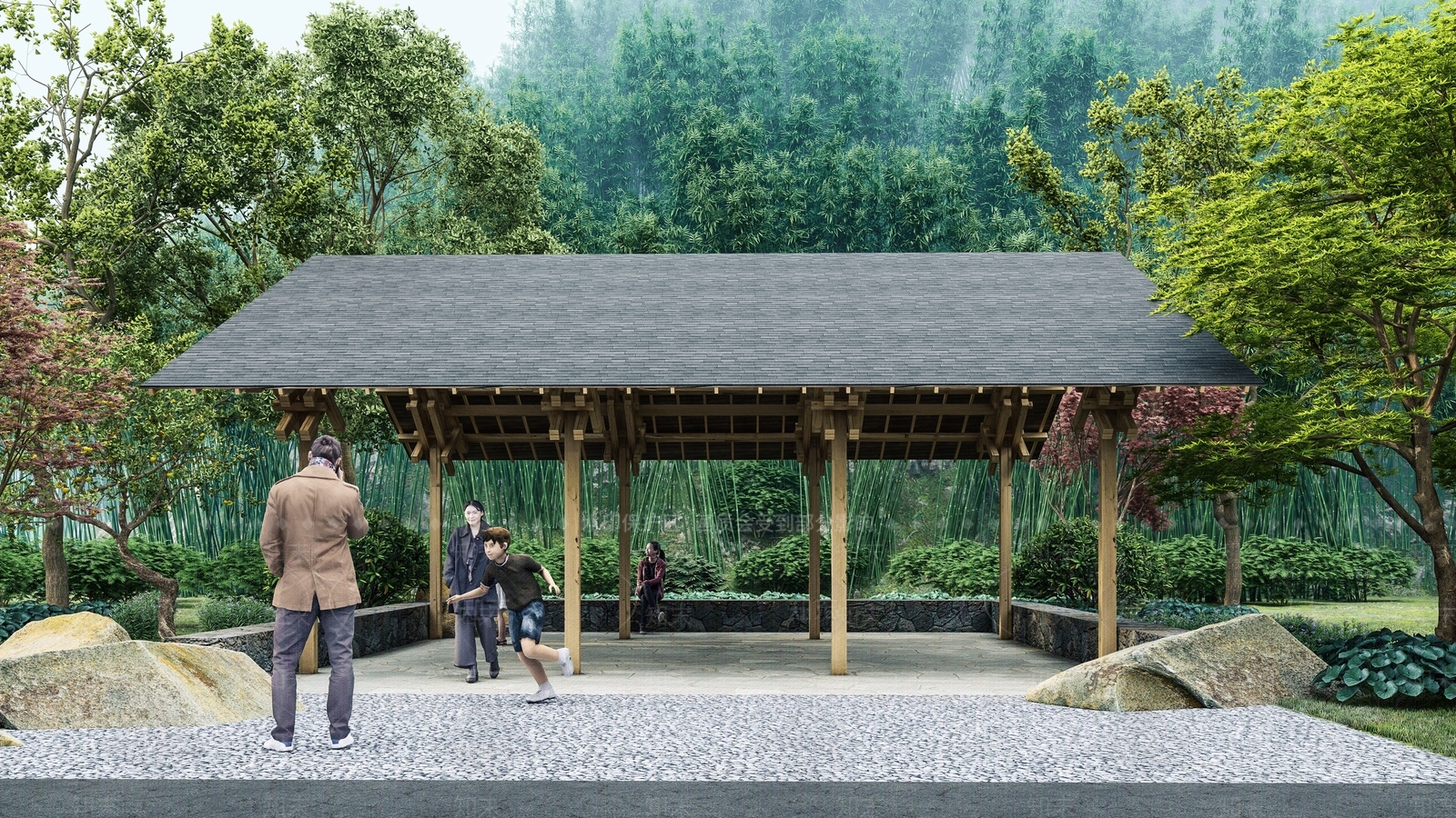 中式户外木构廊架SU模型下载【ID:1143434544】