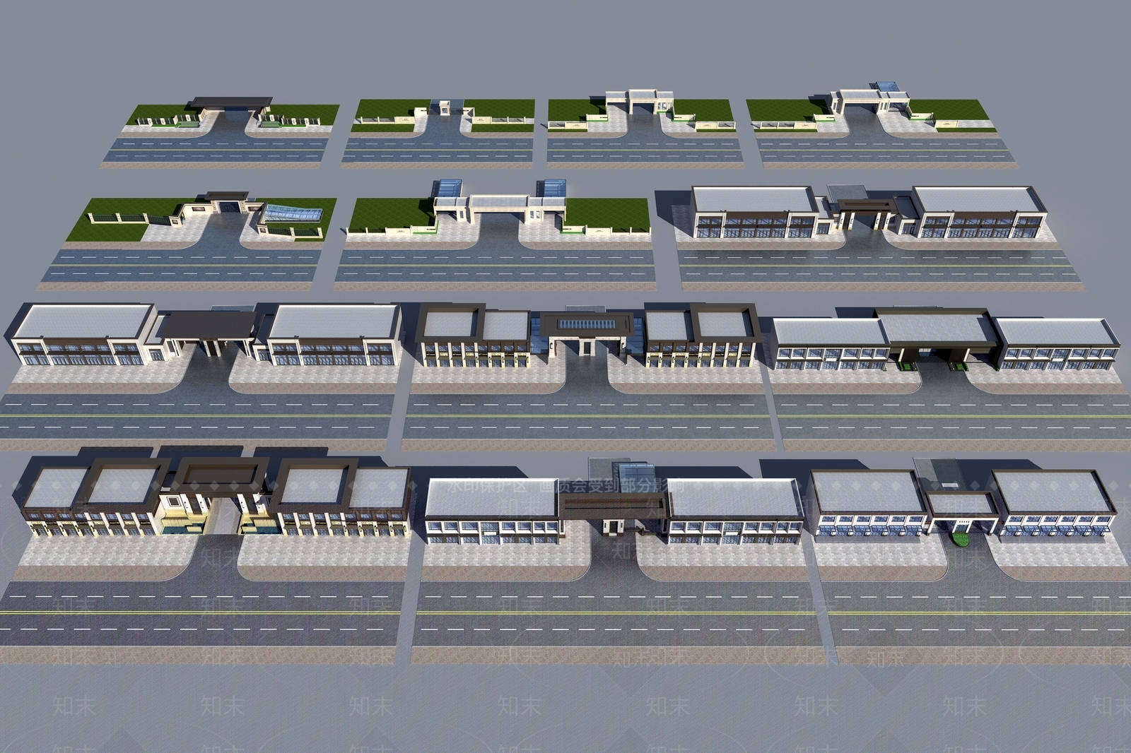 大门及配套商业围墙合集3D模型下载【ID:1143437167】