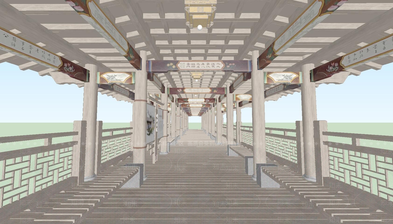 中式古建长廊SU模型下载【ID:1143439149】_知末su模型网