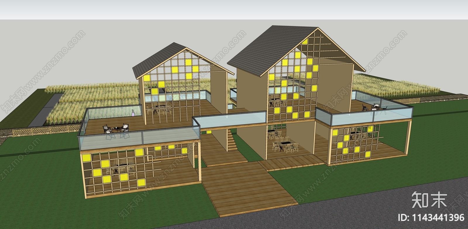 现代稻田廊亭SU模型下载【ID:1143441396】
