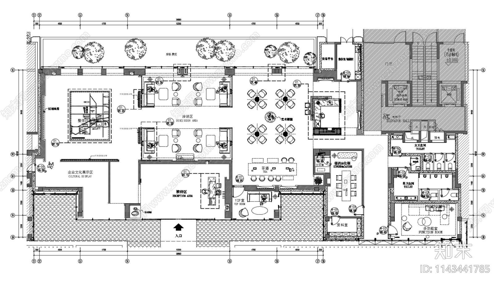 600m²杭州售楼处室内cad施工图下载【ID:1143441785】