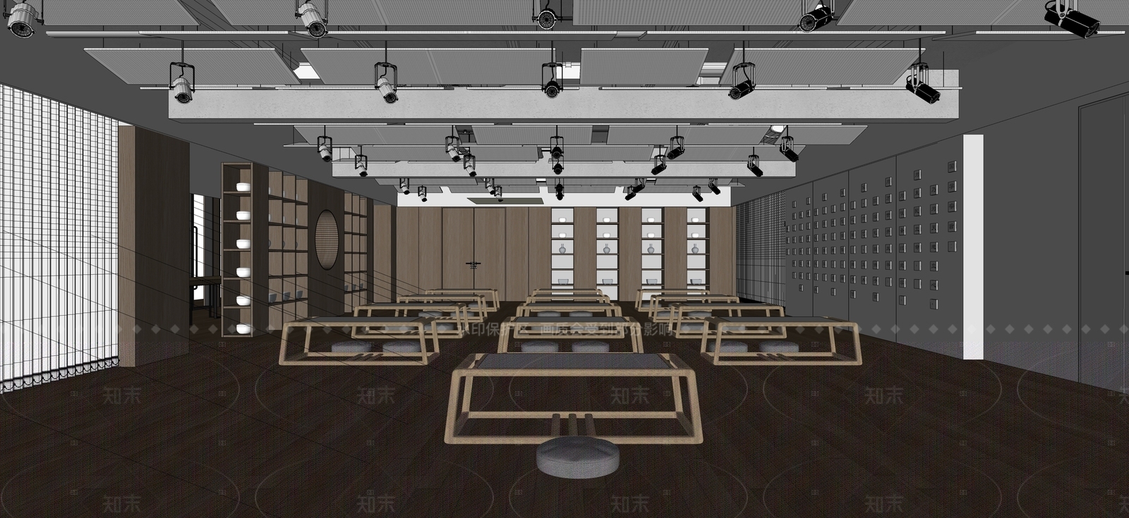 新中式教室SU模型下载【ID:1215938160】