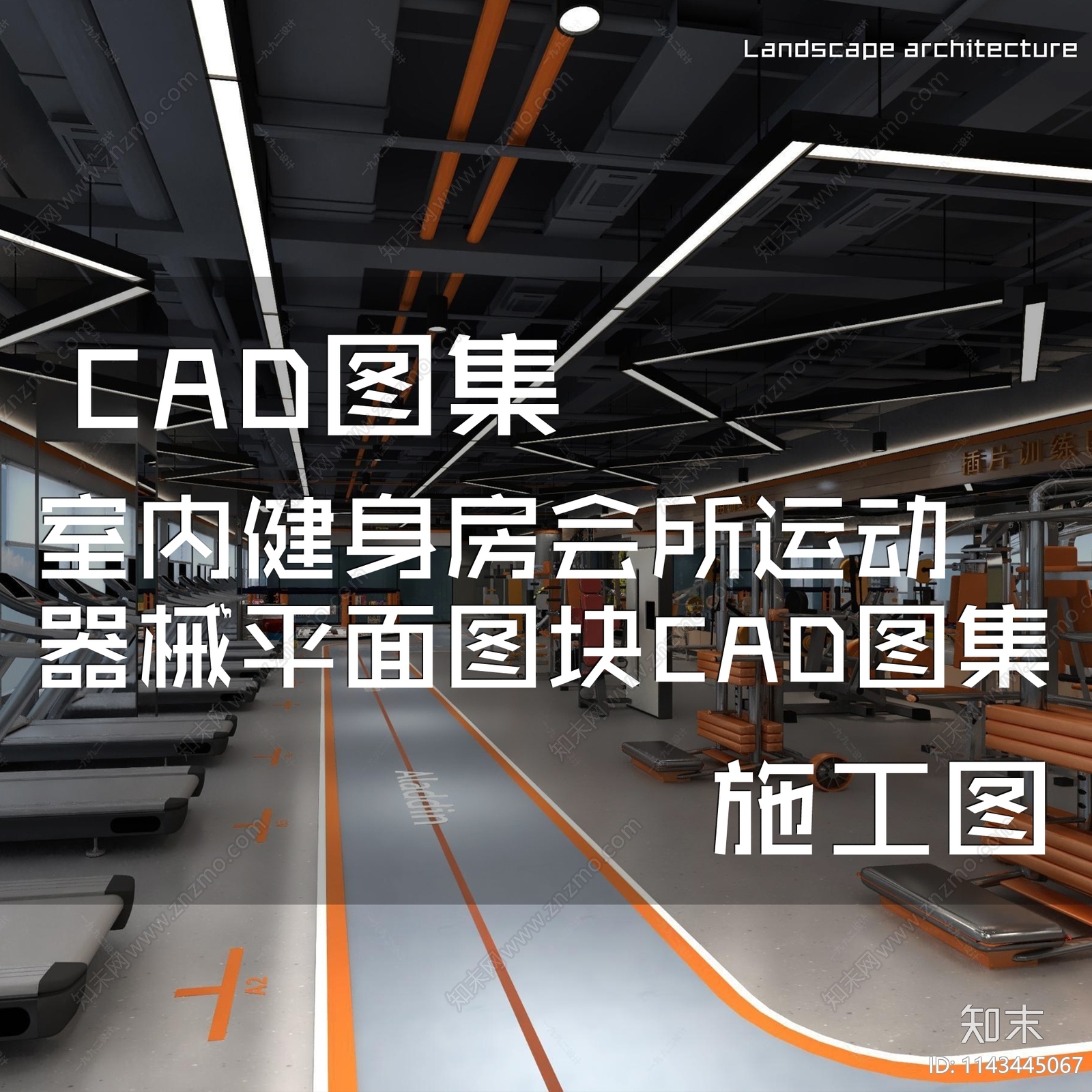 室内健身房会所运动器械施工图下载【ID:1143445067】