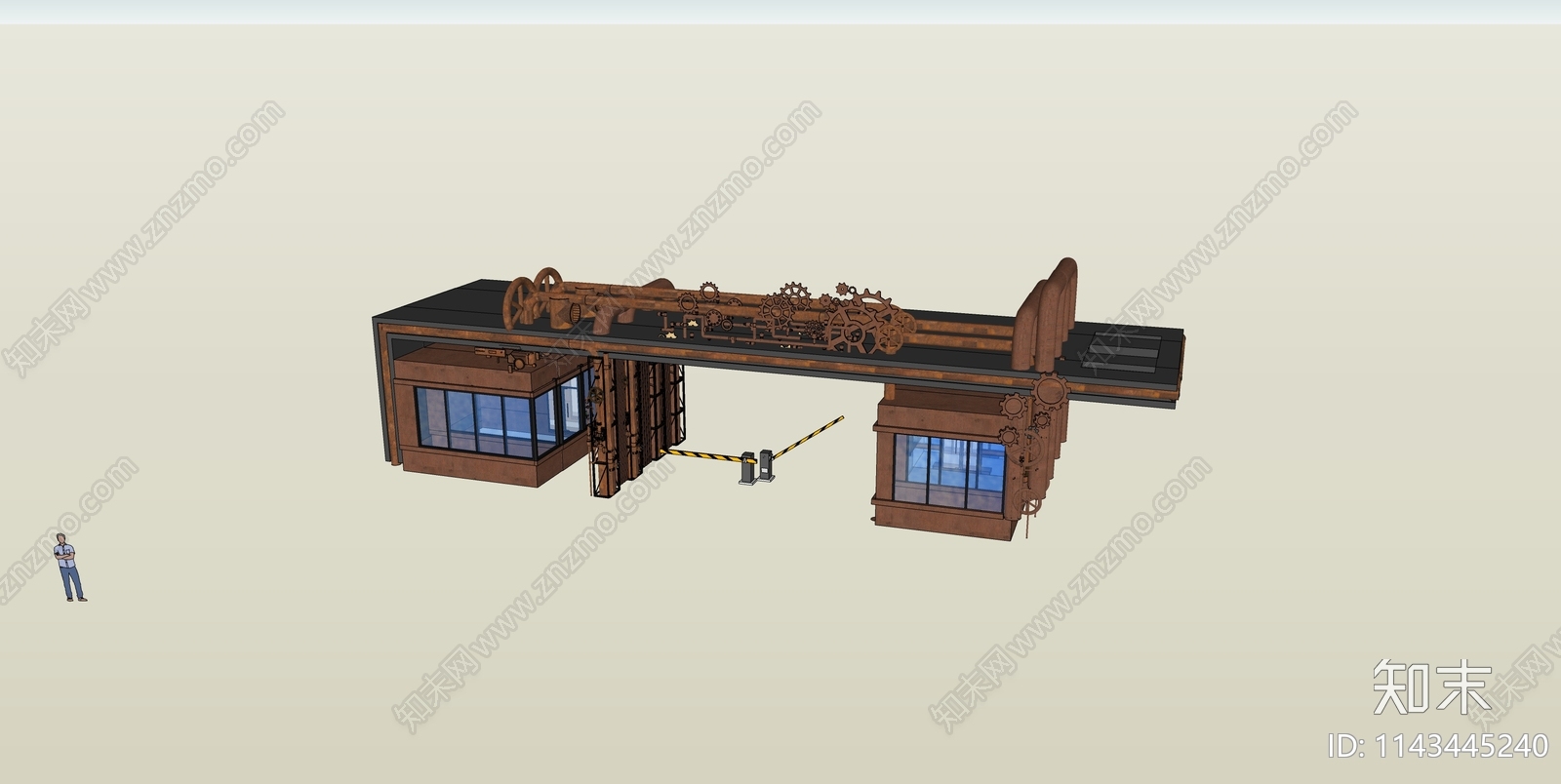 现代居住区入口大门岗亭SU模型下载【ID:1143445240】