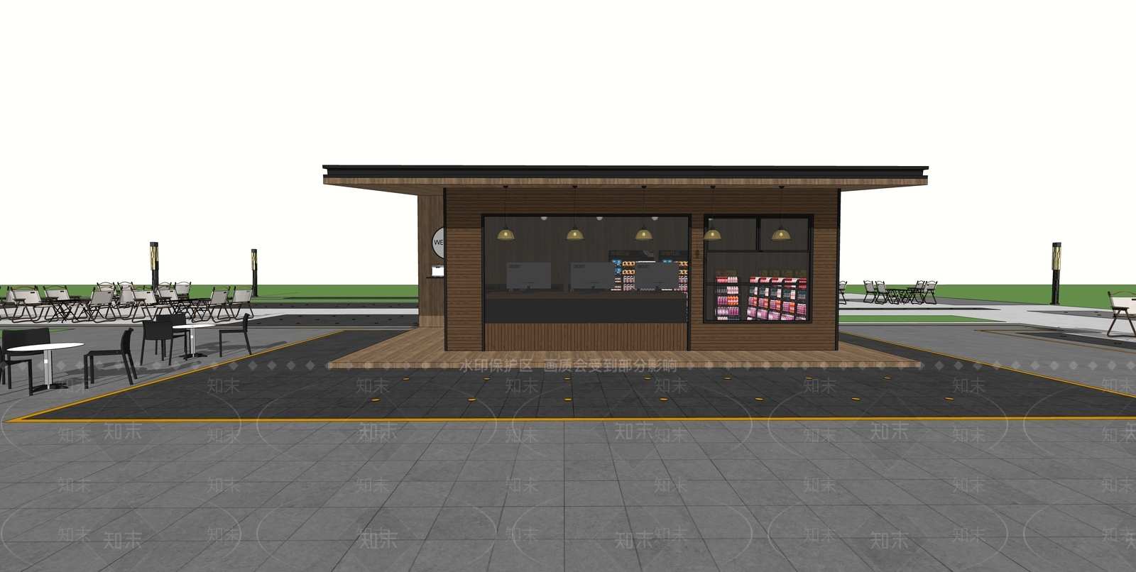 现代集装箱餐饮建筑SU模型下载【ID:1143446204】