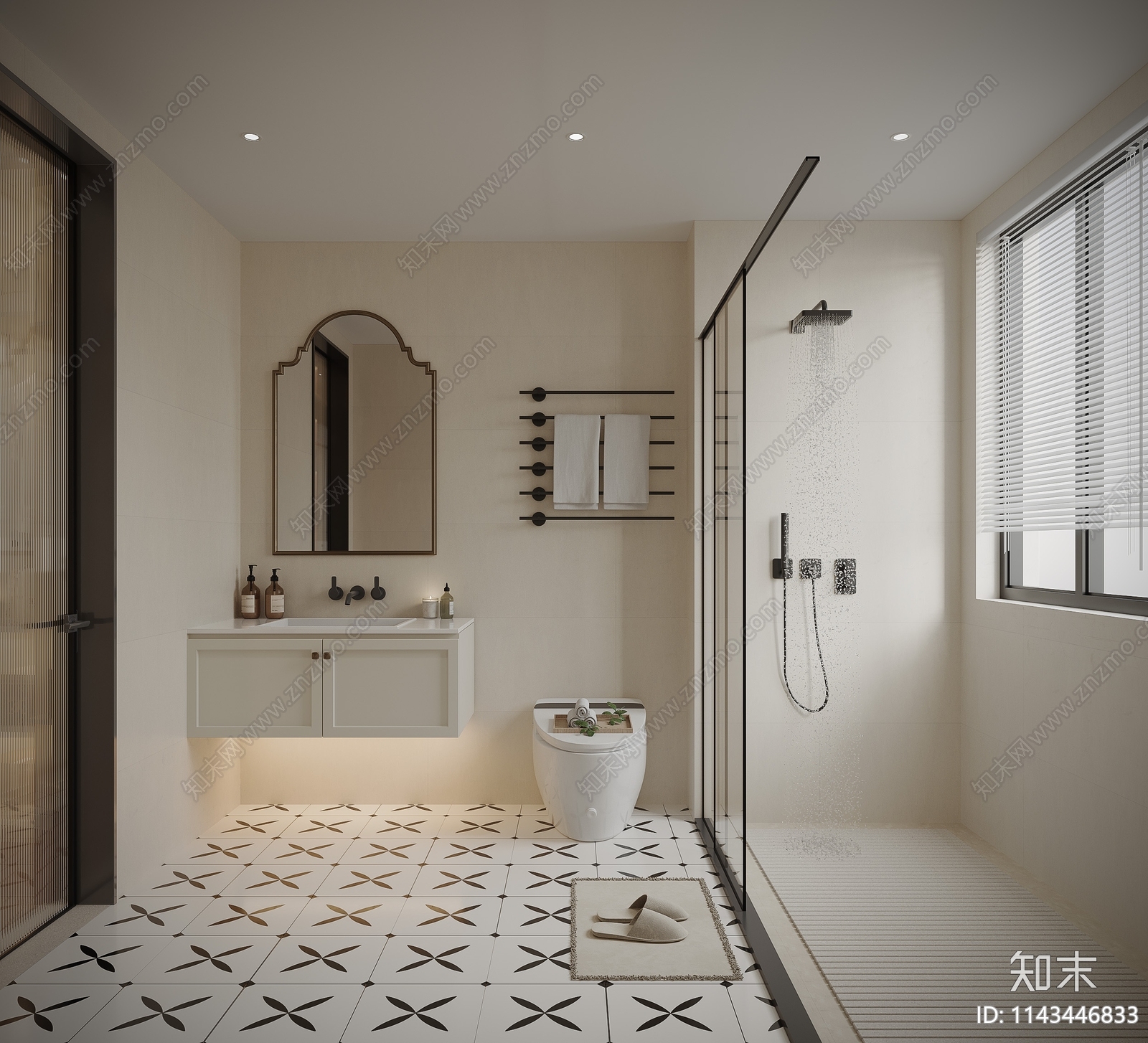 现代中古奶油卫生间3D模型下载【ID:1143446833】_知末3d模型网
