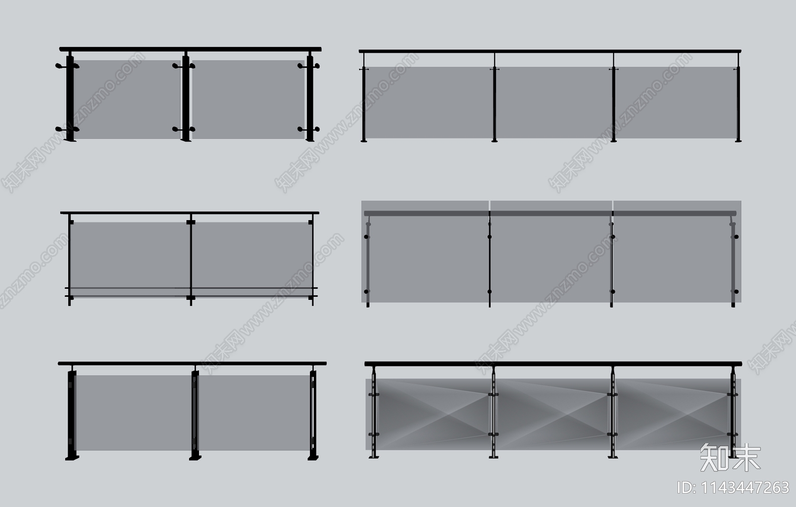 现代玻璃栏杆SU模型下载【ID:1143447263】