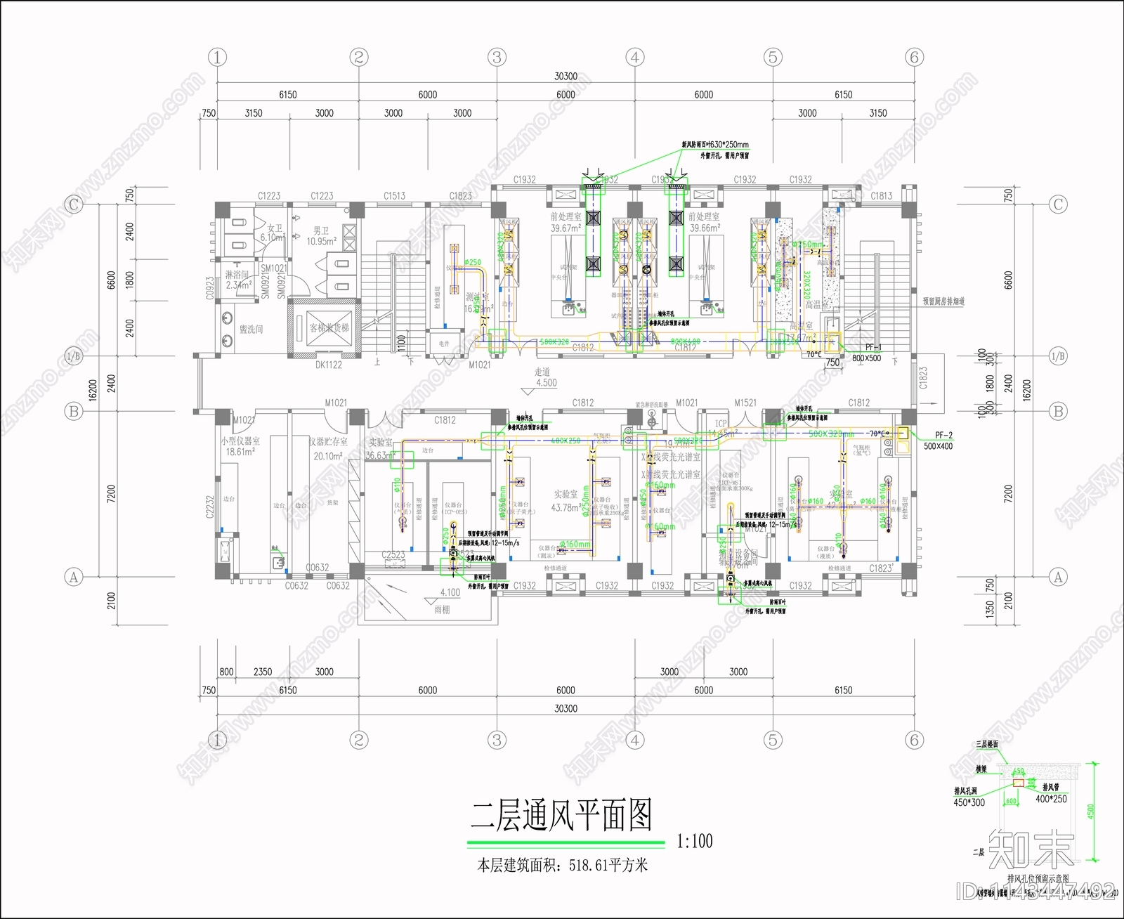 净化实验室装修电气给排水空调通风cad施工图下载【ID:1143447492】