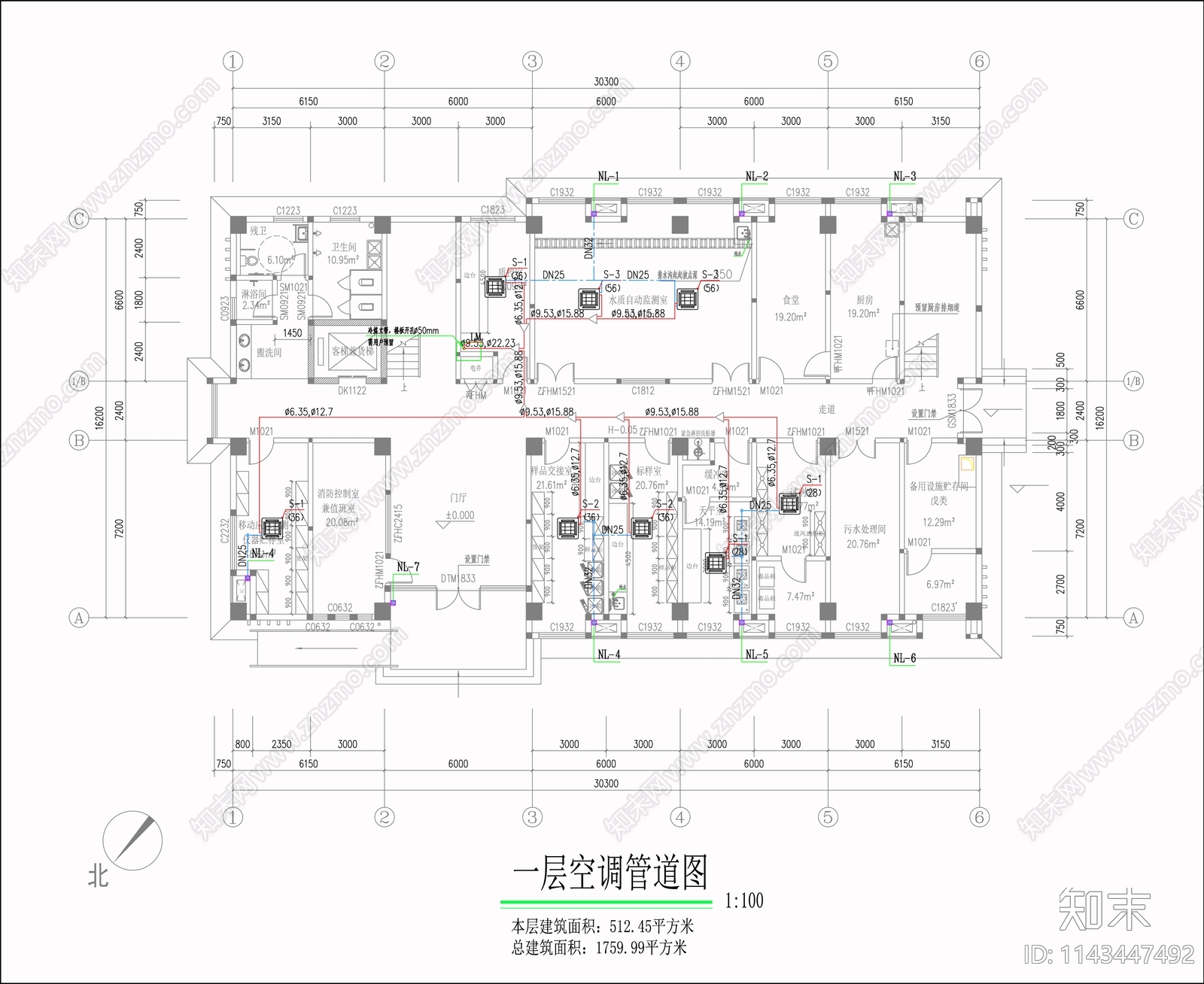 净化实验室装修电气给排水空调通风cad施工图下载【ID:1143447492】