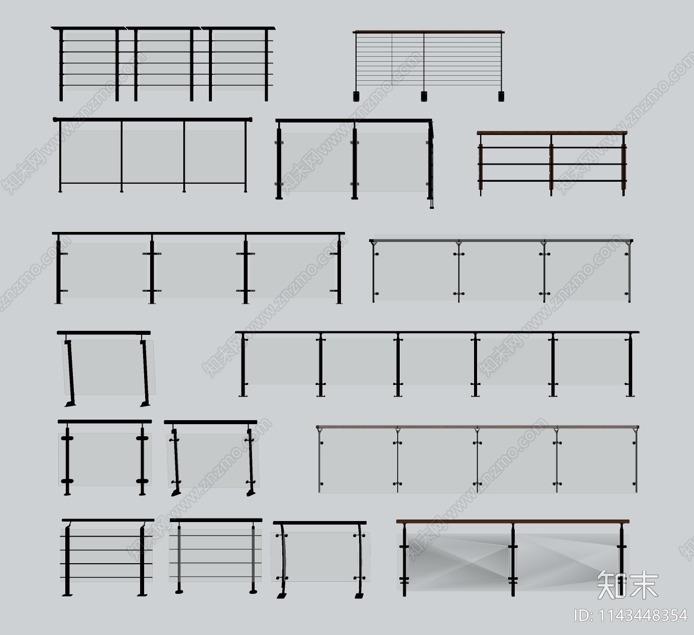 现代玻璃栏杆SU模型下载【ID:1143448354】