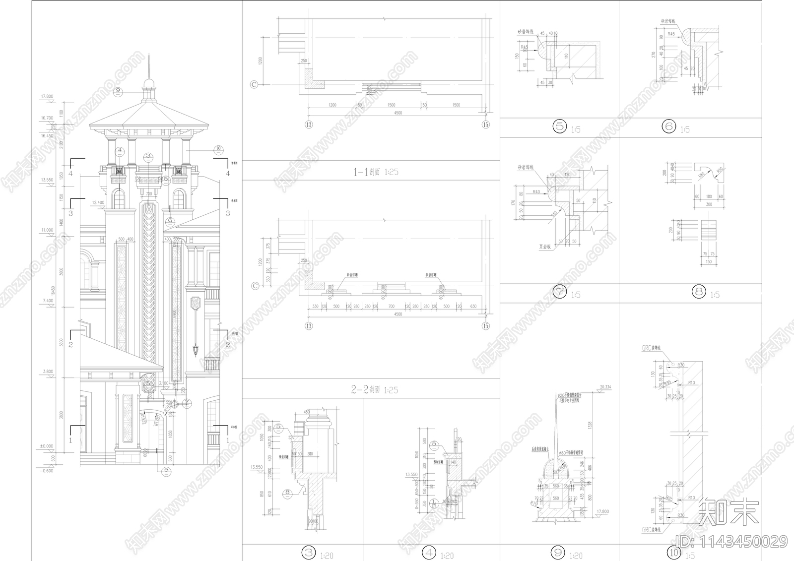 欧式别墅自建房建筑cad施工图下载【ID:1143450029】