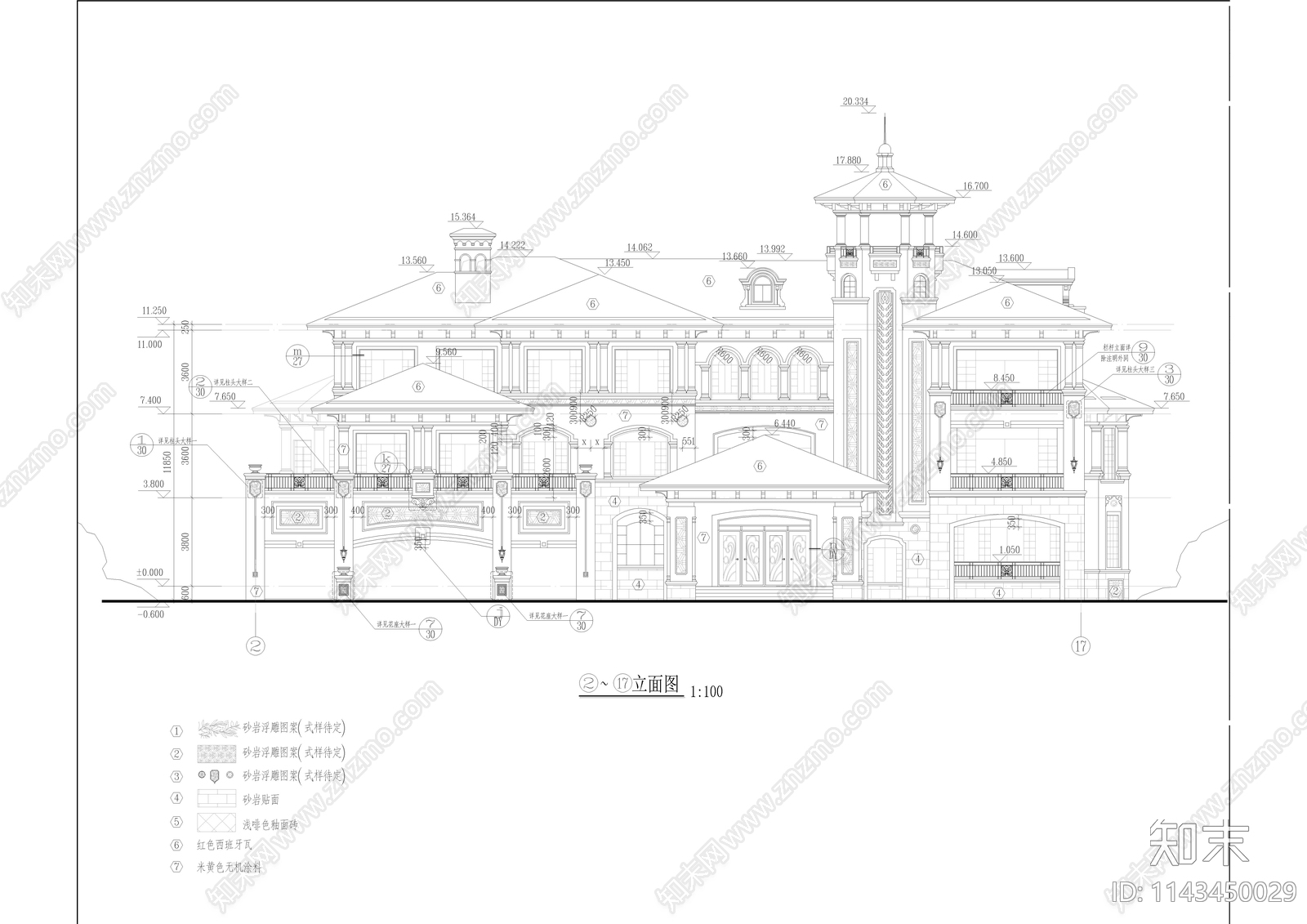 欧式别墅自建房建筑cad施工图下载【ID:1143450029】