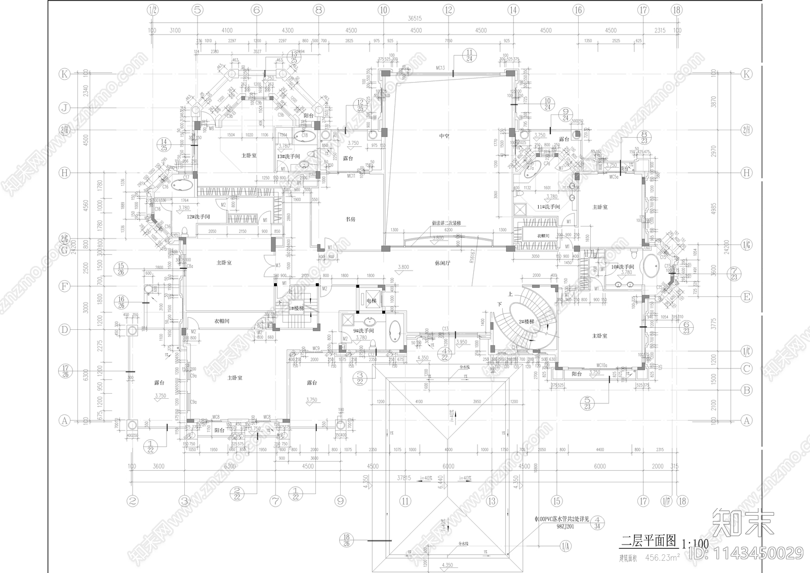 欧式别墅自建房建筑cad施工图下载【ID:1143450029】