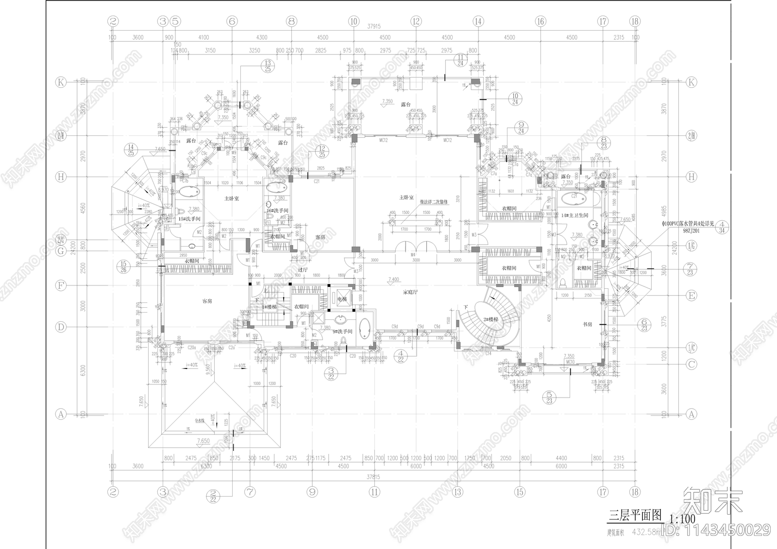 欧式别墅自建房建筑cad施工图下载【ID:1143450029】