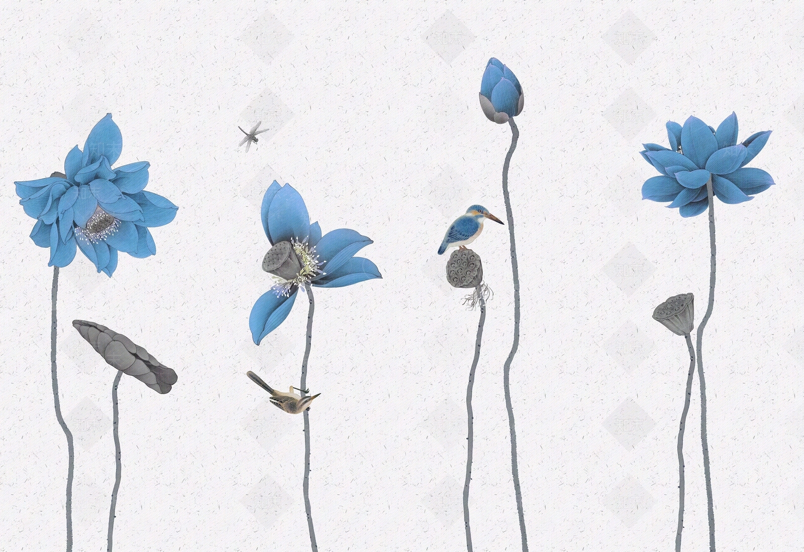 中式荷花壁画 贴图下载【ID:1143453740】_【知末网贴图库】