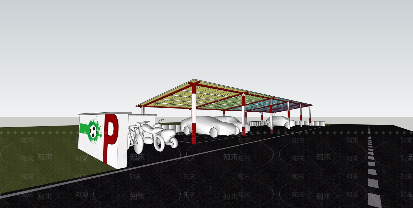 户外停车棚SU模型下载【ID:1143463420】
