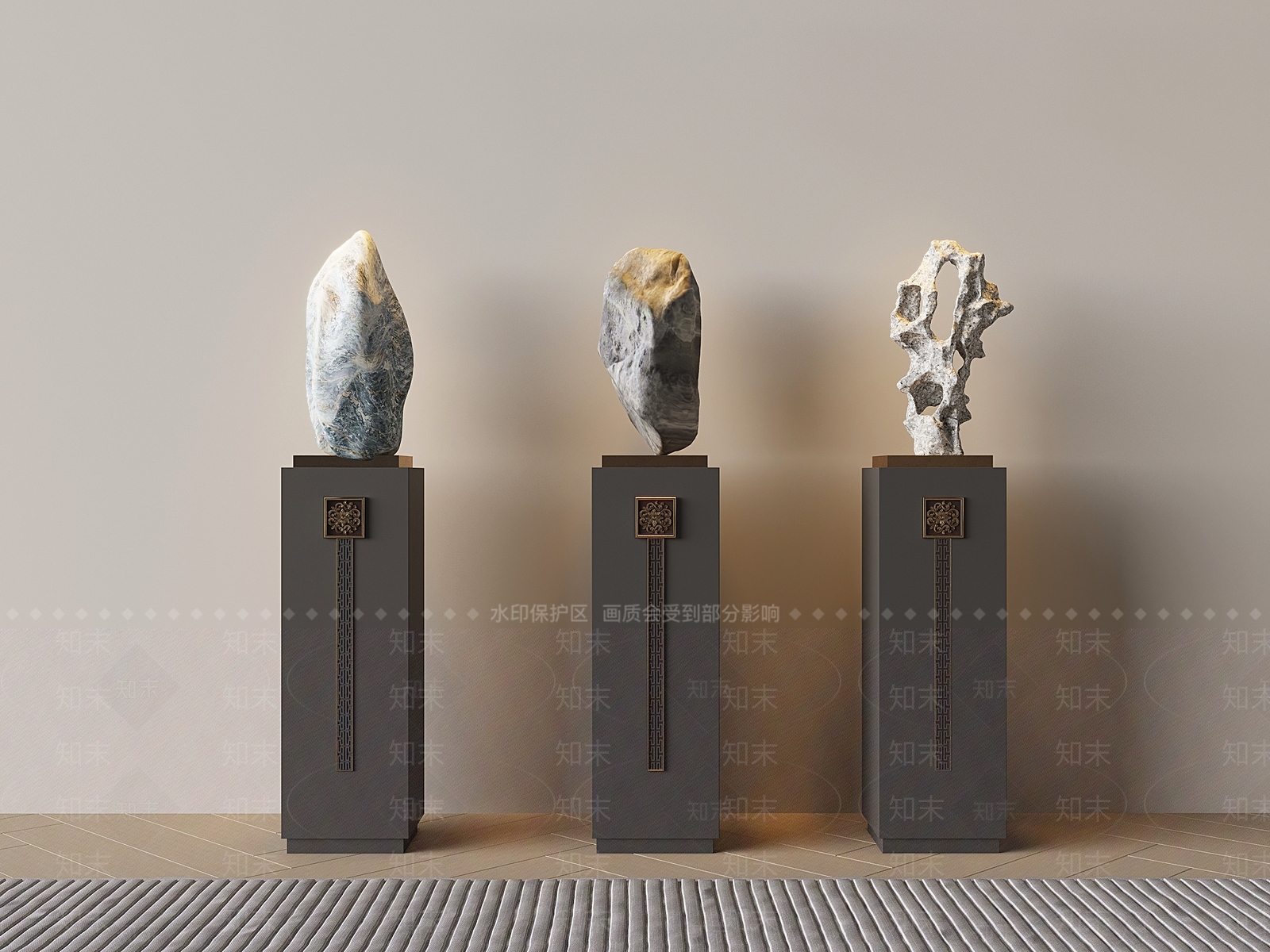 中式石头雕塑SU模型下载【ID:1143464452】