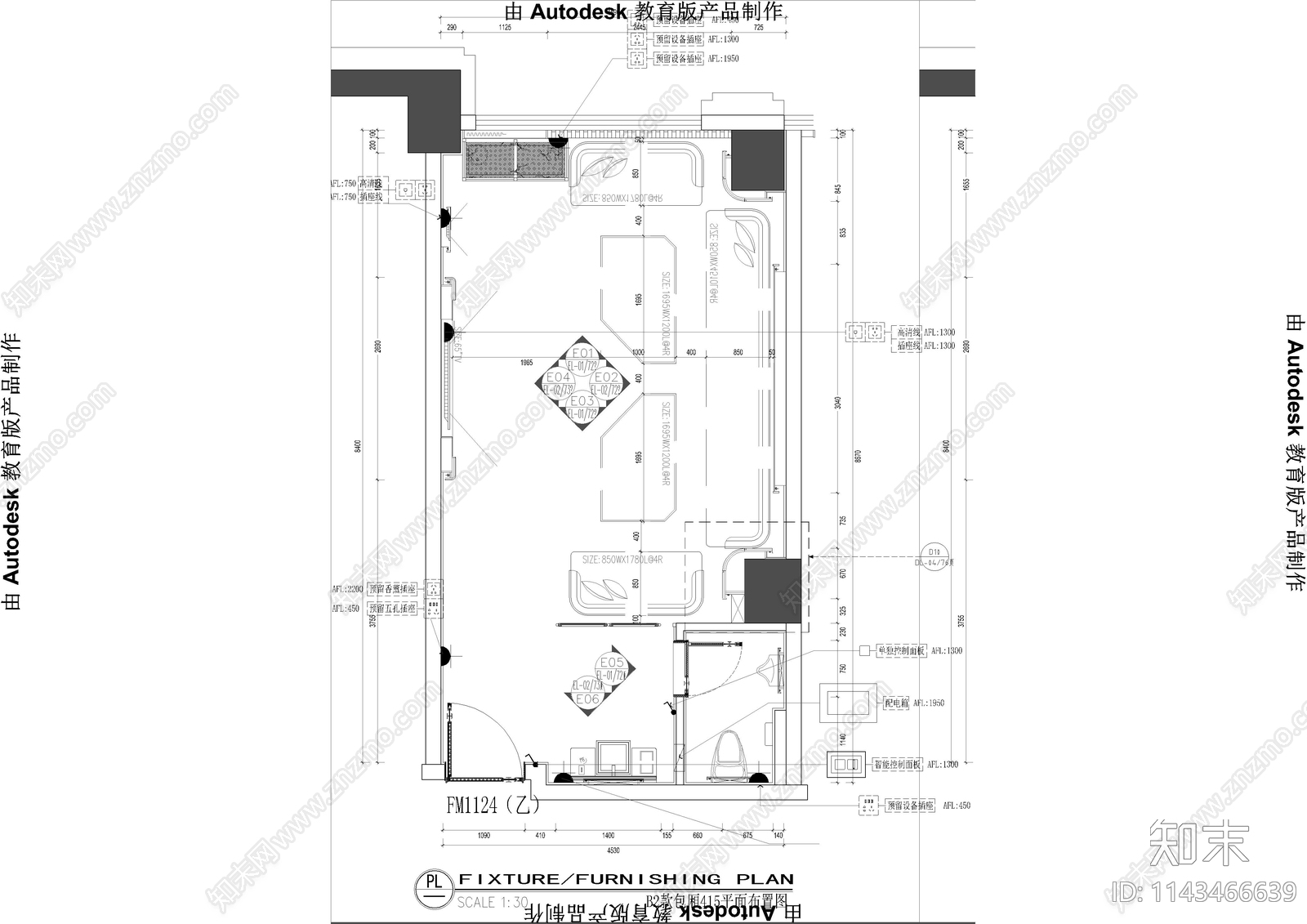 现代KTV包房套房cad施工图下载【ID:1143466639】