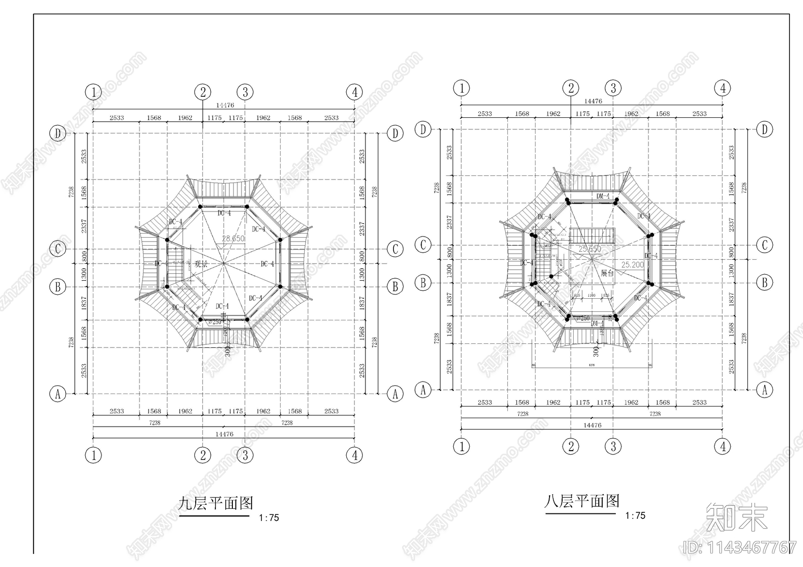 宝塔古建筑cad施工图下载【ID:1143467767】