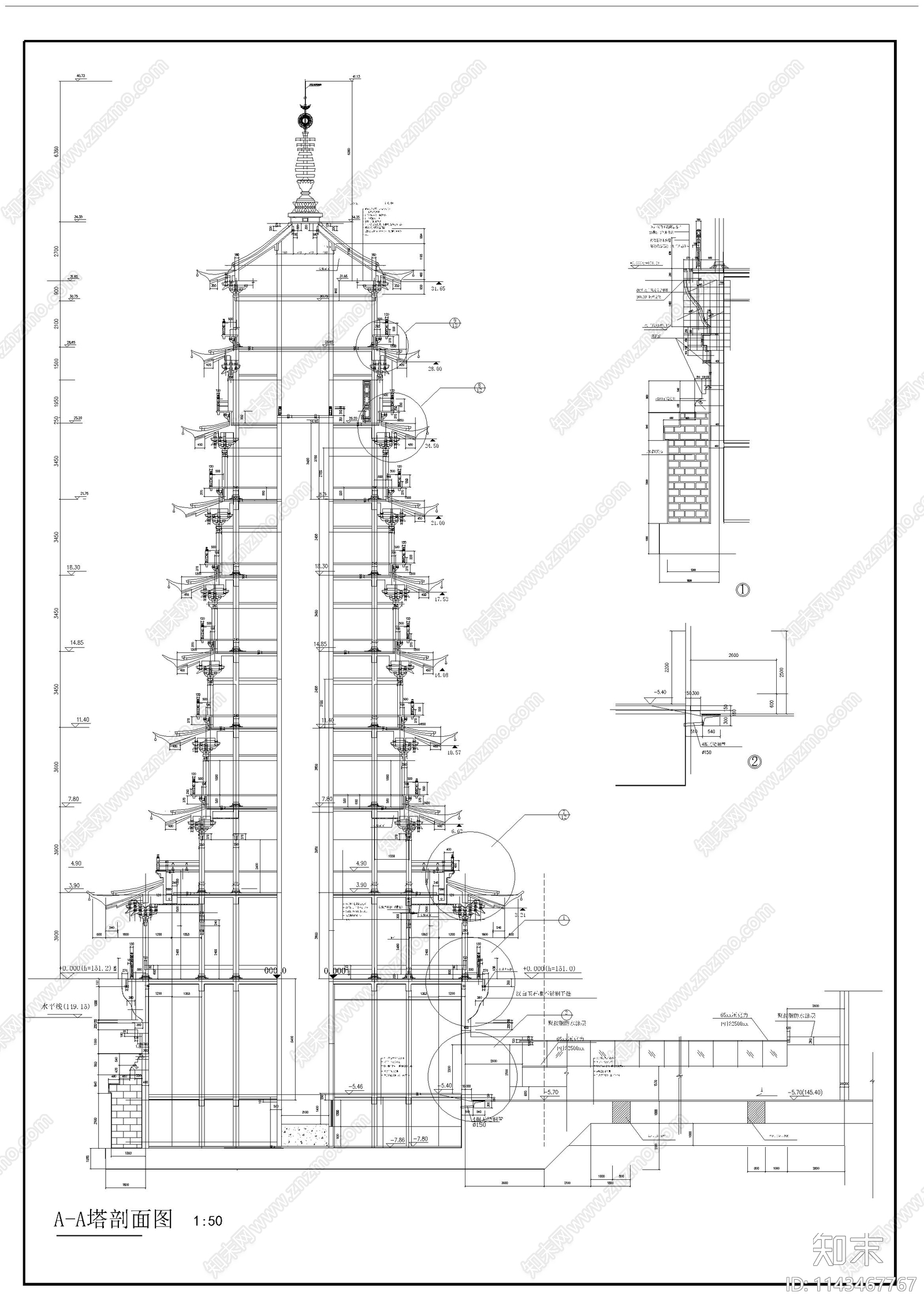 宝塔古建筑cad施工图下载【ID:1143467767】