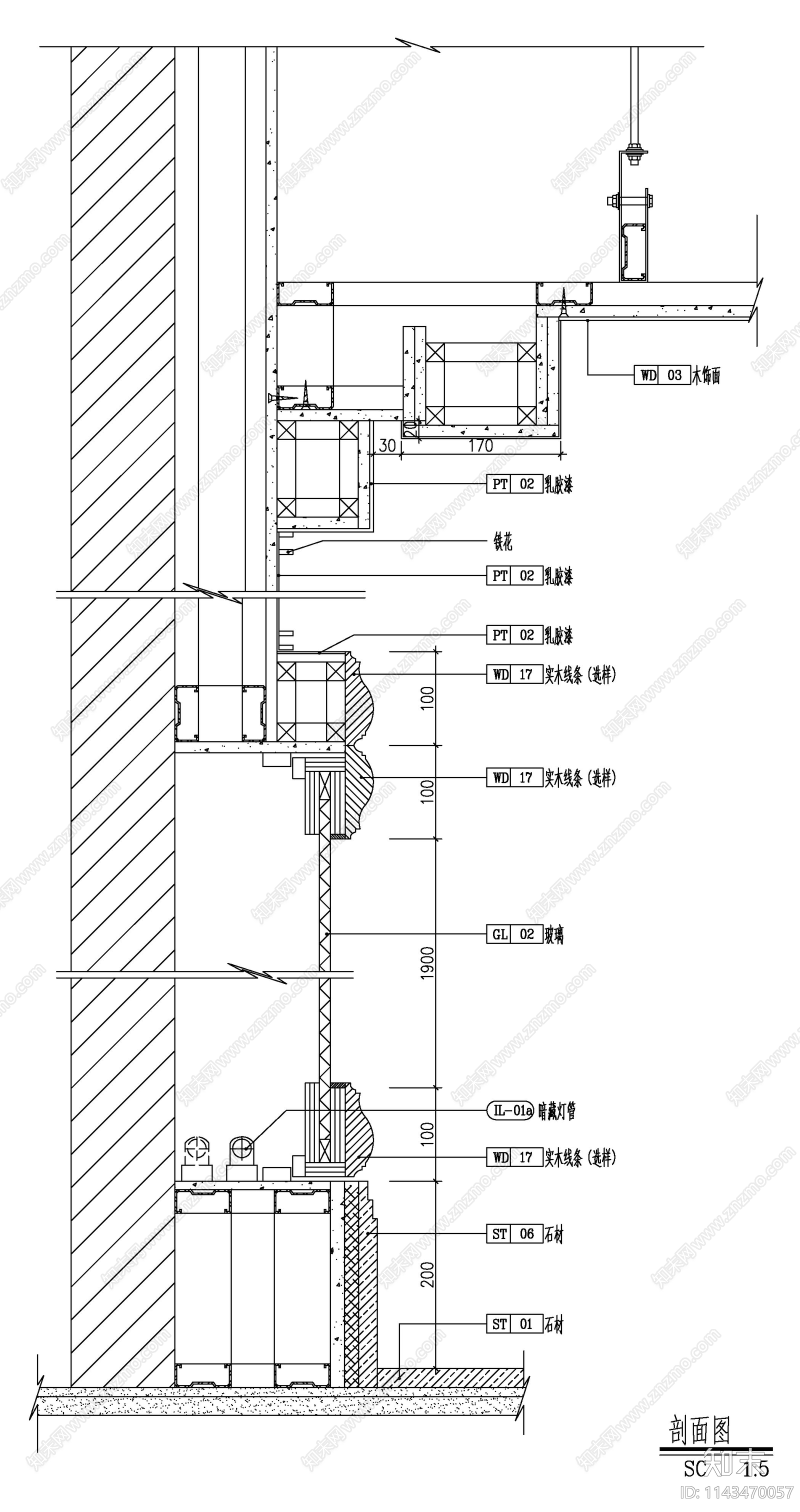 玻璃镜面大样cad施工图下载【ID:1143470057】