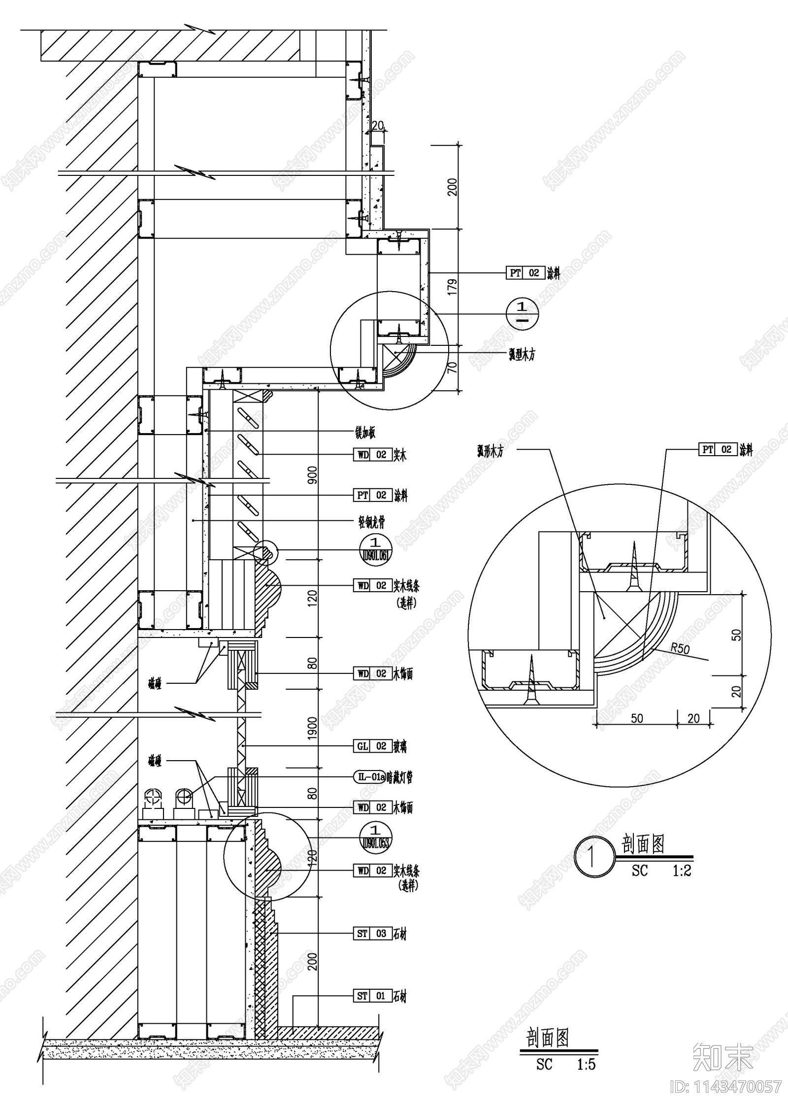 玻璃镜面大样cad施工图下载【ID:1143470057】